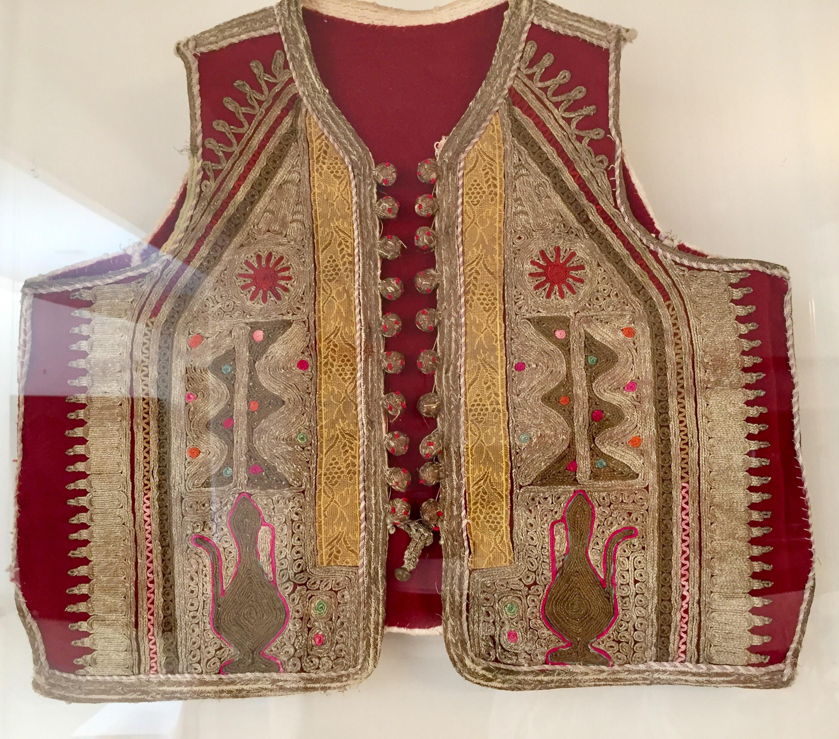 Islamic 19th Century Antique Ottoman Embroidered Vest Framed in a Lucite Box