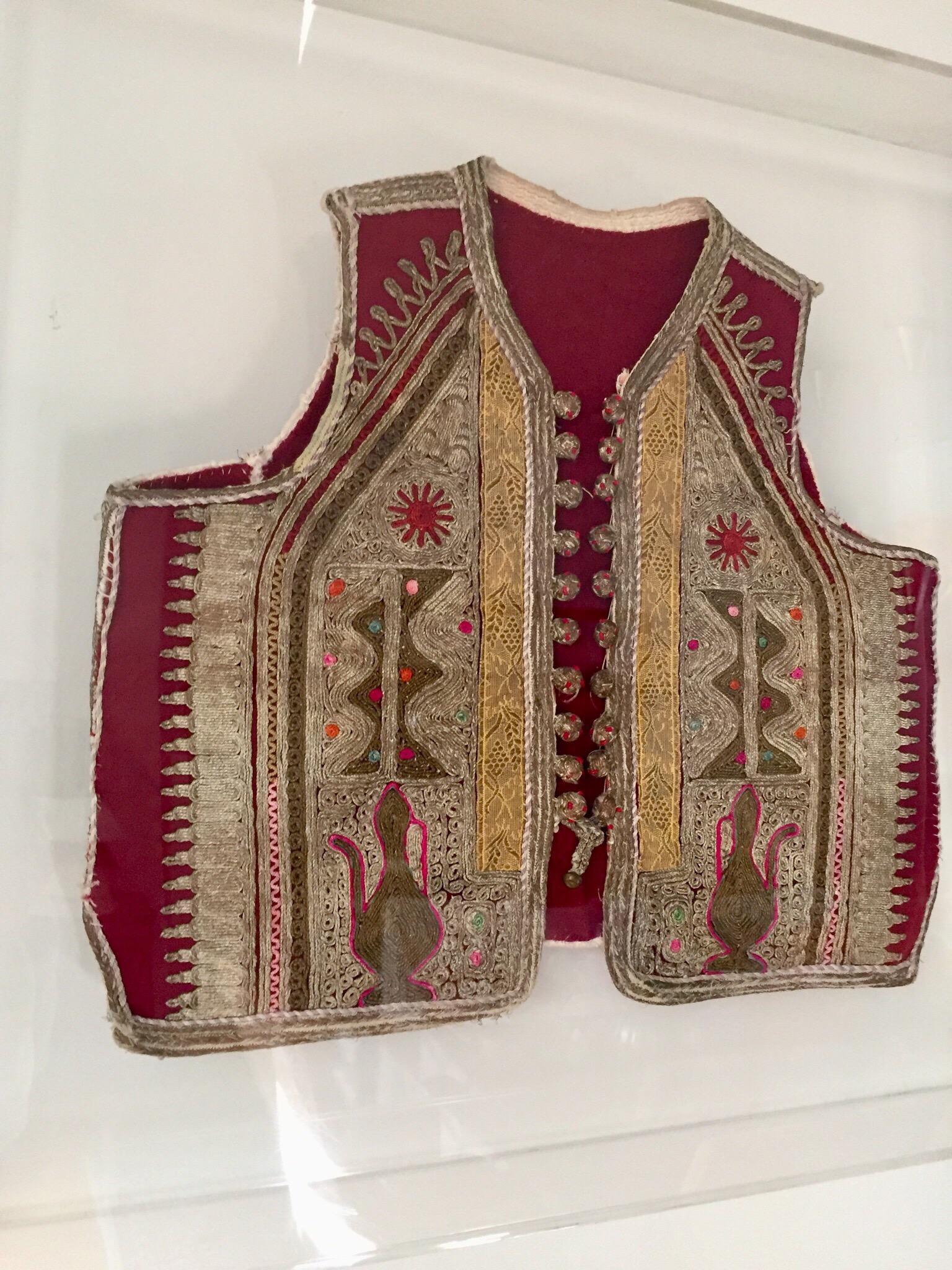 Hand-Crafted 19th Century Antique Ottoman Embroidered Vest Framed in a Lucite Box