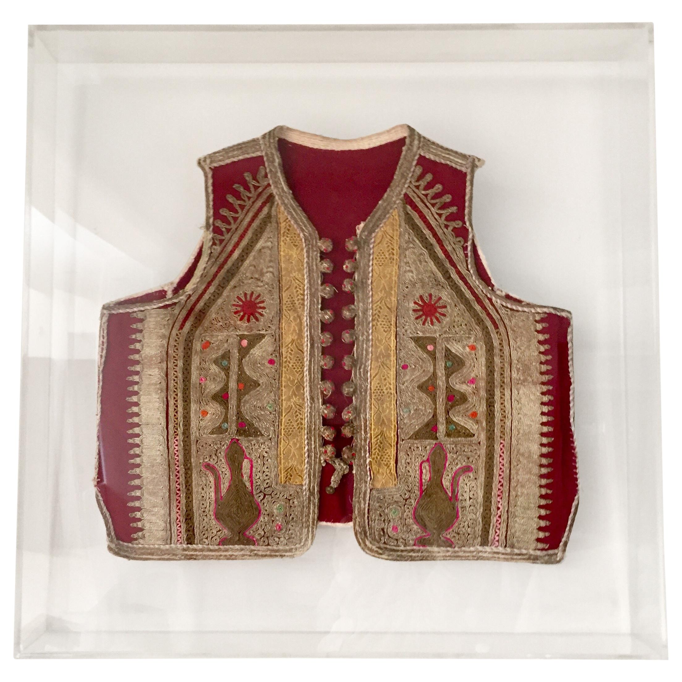 19th Century Antique Ottoman Embroidered Vest Framed in a Lucite Box