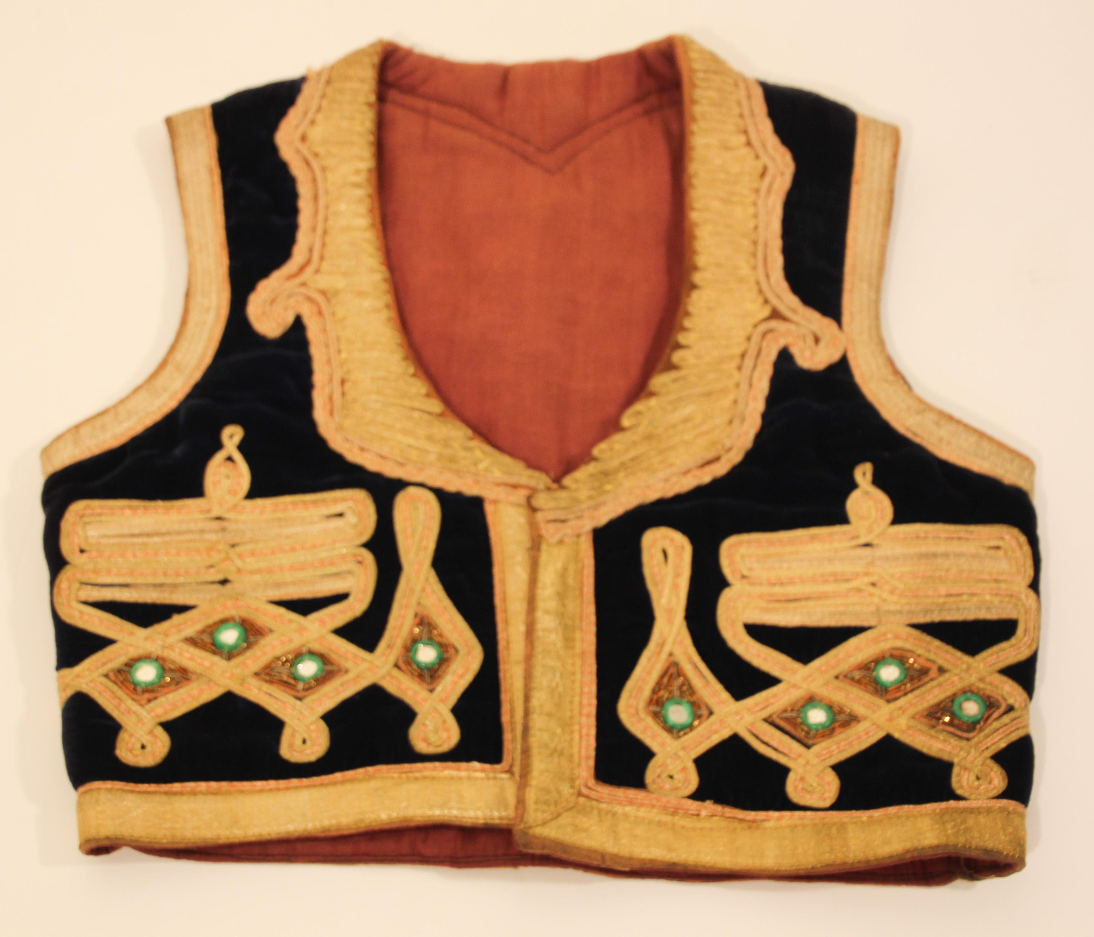 19th Century Antique Ottoman Royal Blue and Gold Thread Embroidered Vest 4