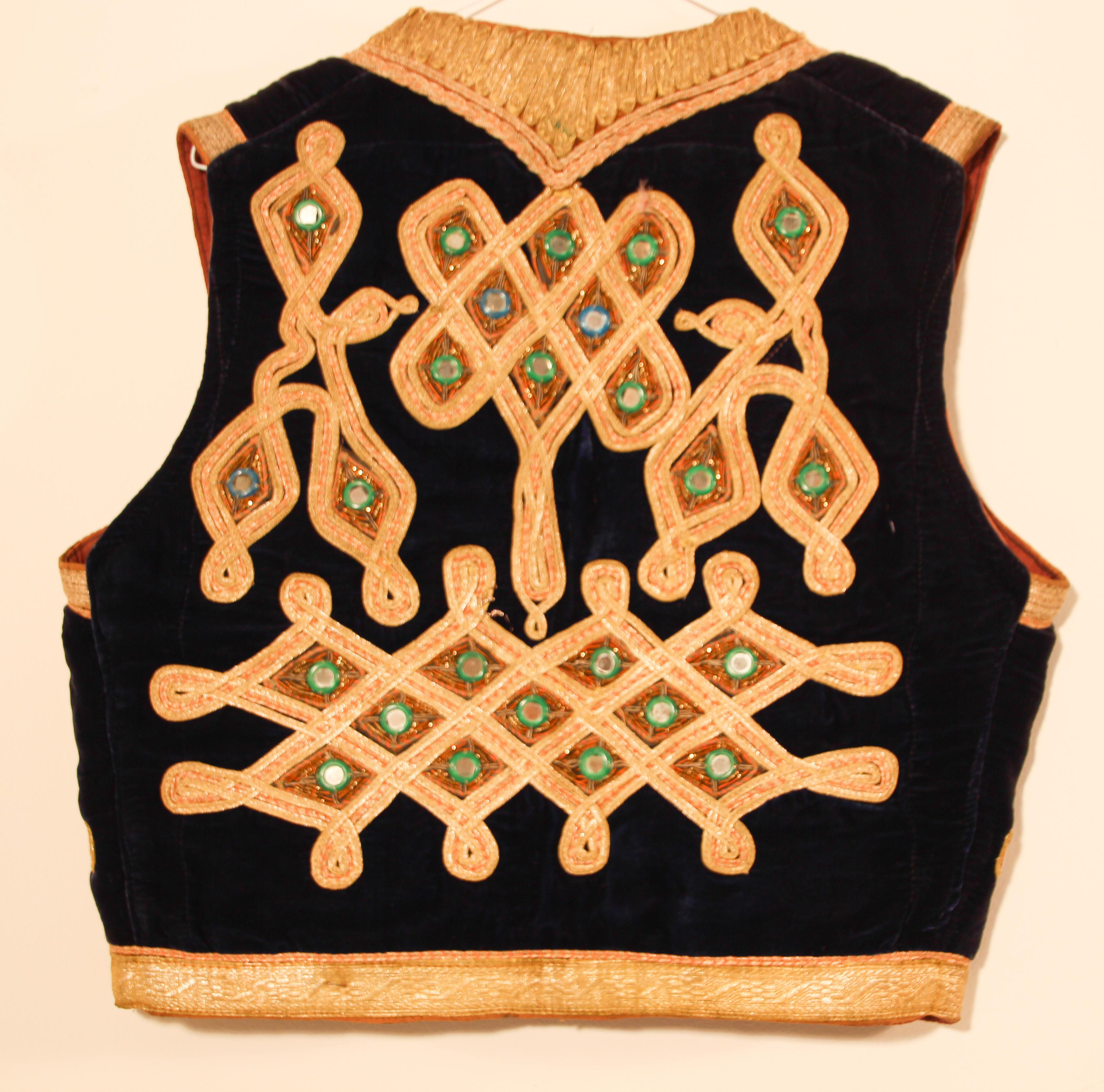 19th Century Antique Ottoman Royal Blue and Gold Thread Embroidered Vest In Good Condition In North Hollywood, CA