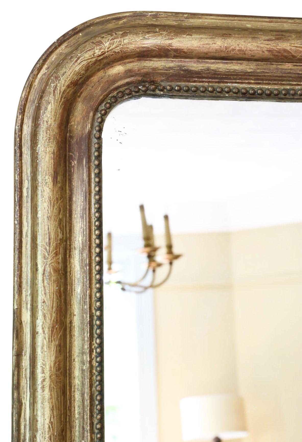 19th Century Antique Overmantle Mirror Large Gilt Gold Frame Wall Mirror Vintage In Good Condition For Sale In Wisbech, Cambridgeshire