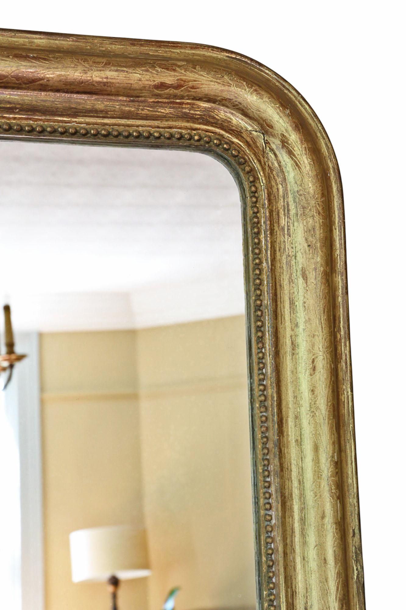 Glass 19th Century Antique Overmantle Mirror Large Gilt Gold Frame Wall Mirror Vintage For Sale