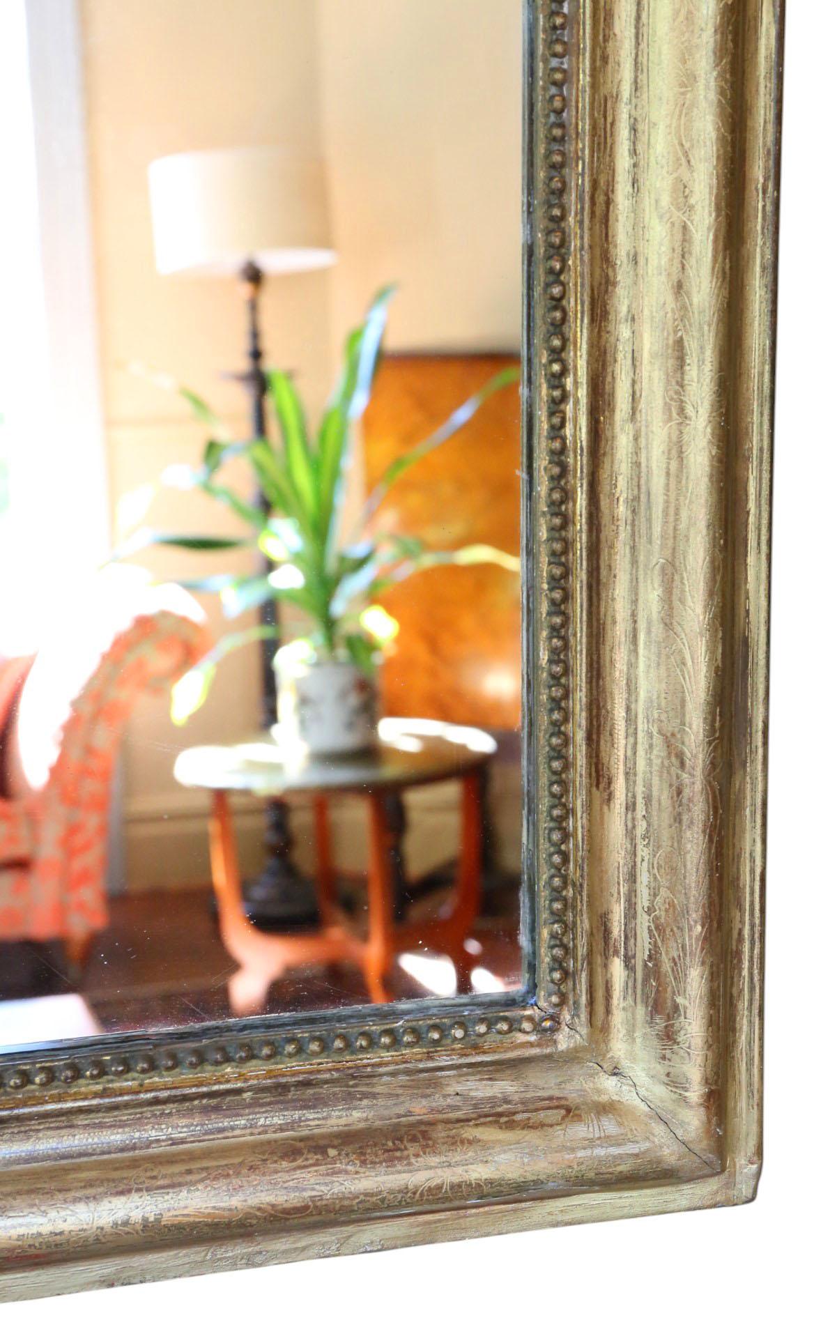 19th Century Antique Overmantle Mirror Large Gilt Gold Frame Wall Mirror Vintage For Sale 1