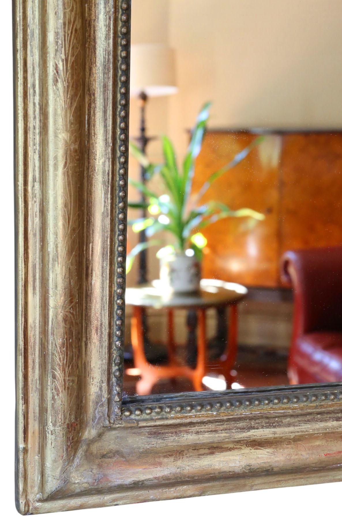 19th Century Antique Overmantle Mirror Large Gilt Gold Frame Wall Mirror Vintage For Sale 2