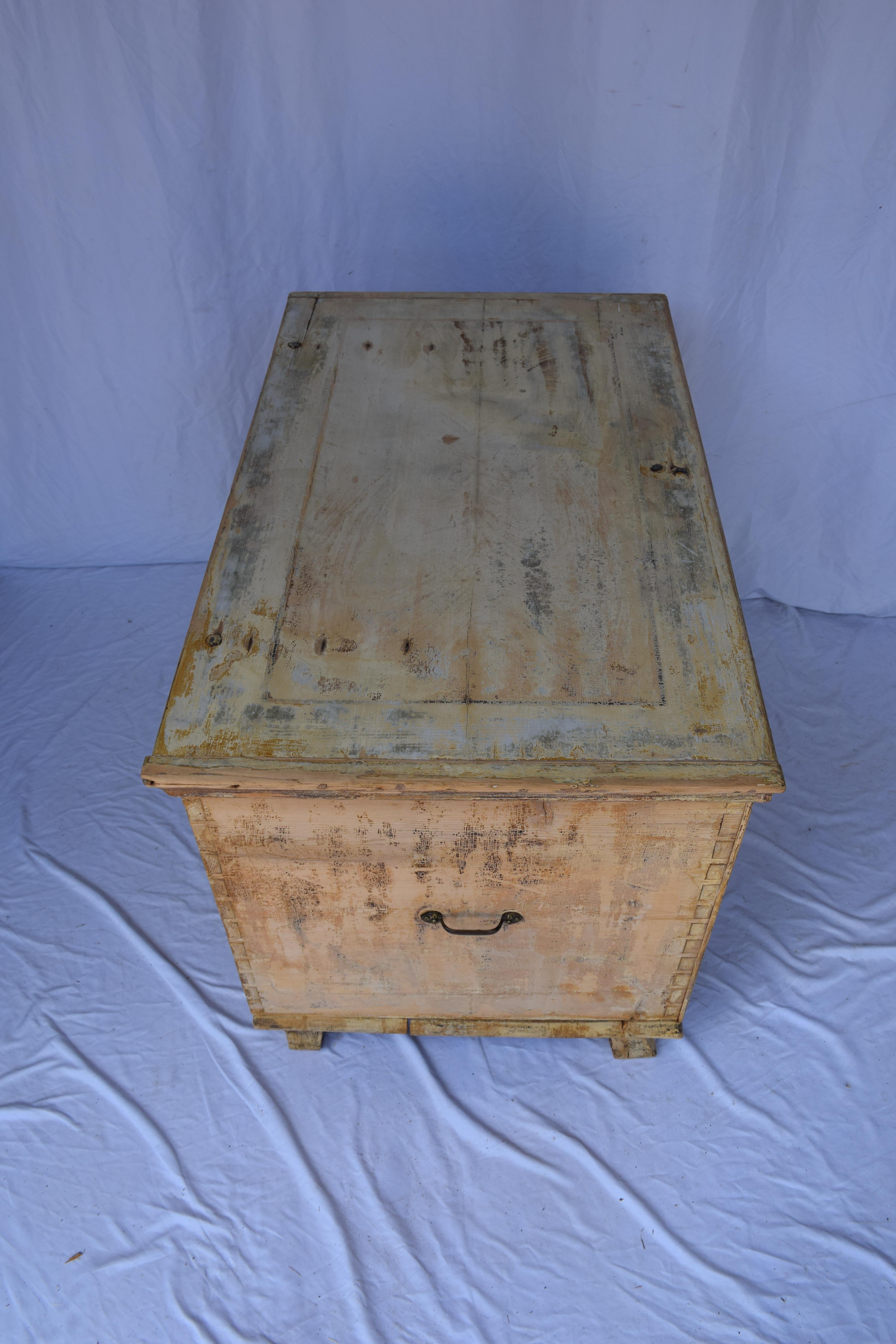 19th Century Antique Painted Flat Top Trunk For Sale 4