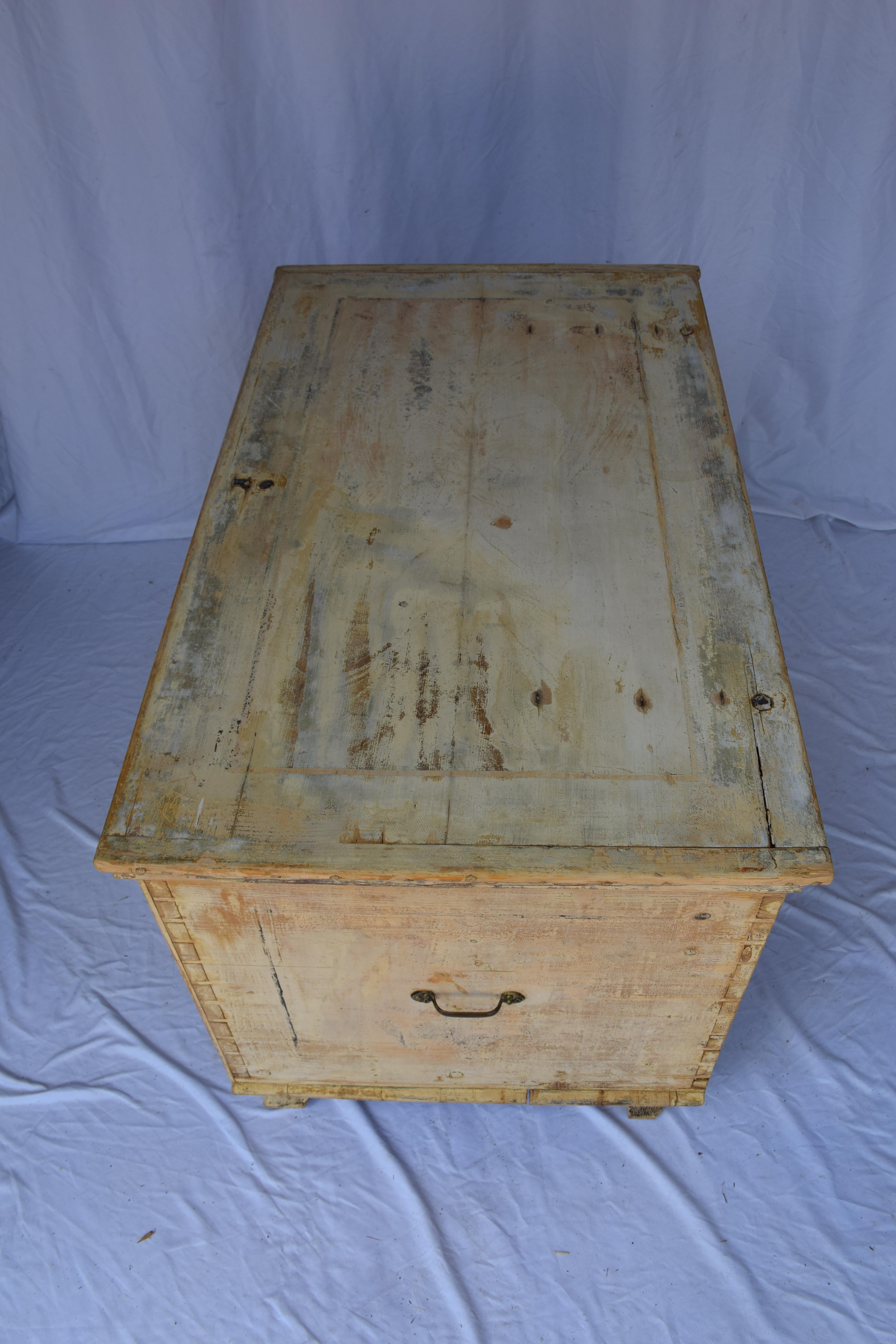 19th Century Antique Painted Flat Top Trunk For Sale 6