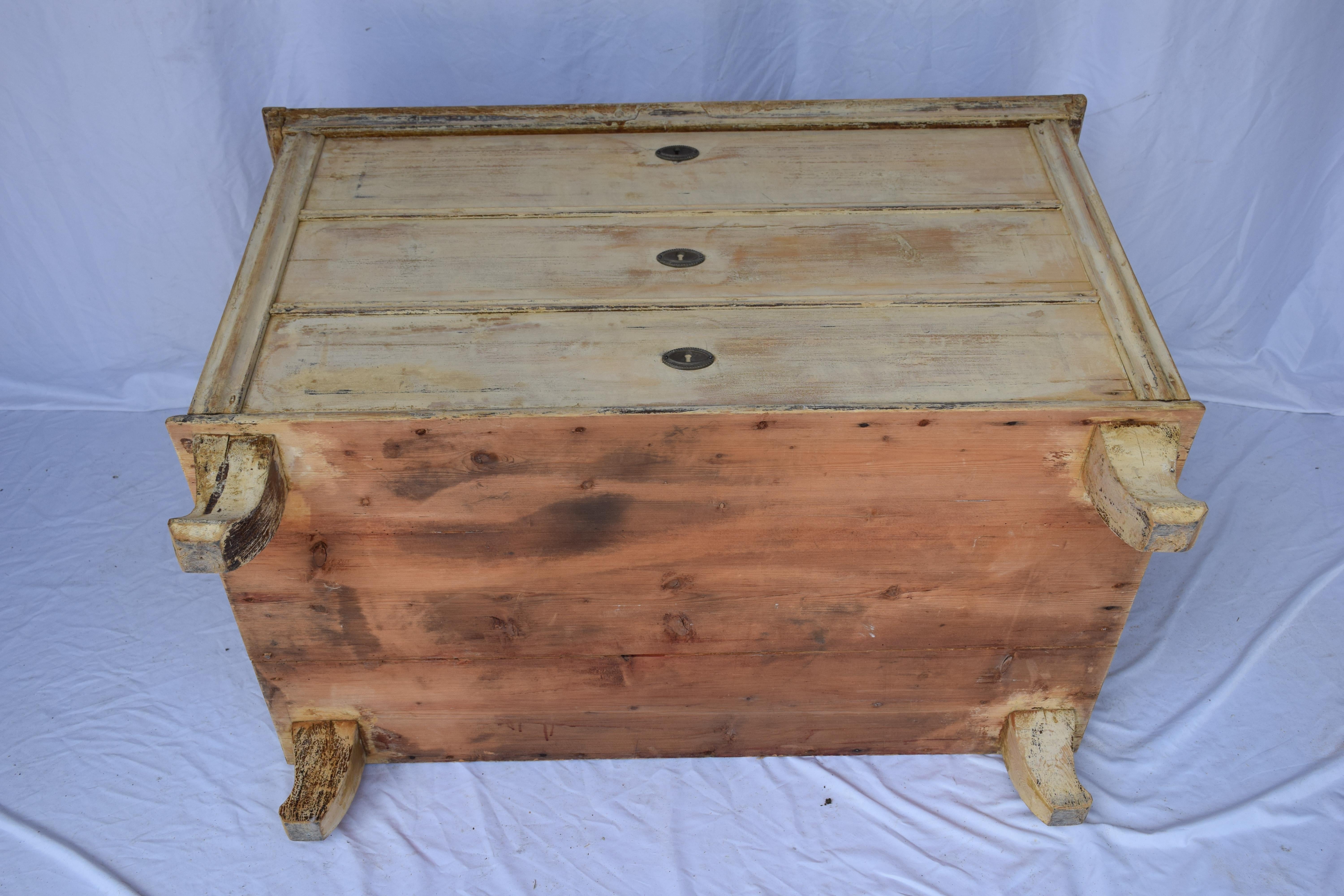 19th Century Antique Painted Flat Top Trunk For Sale 7