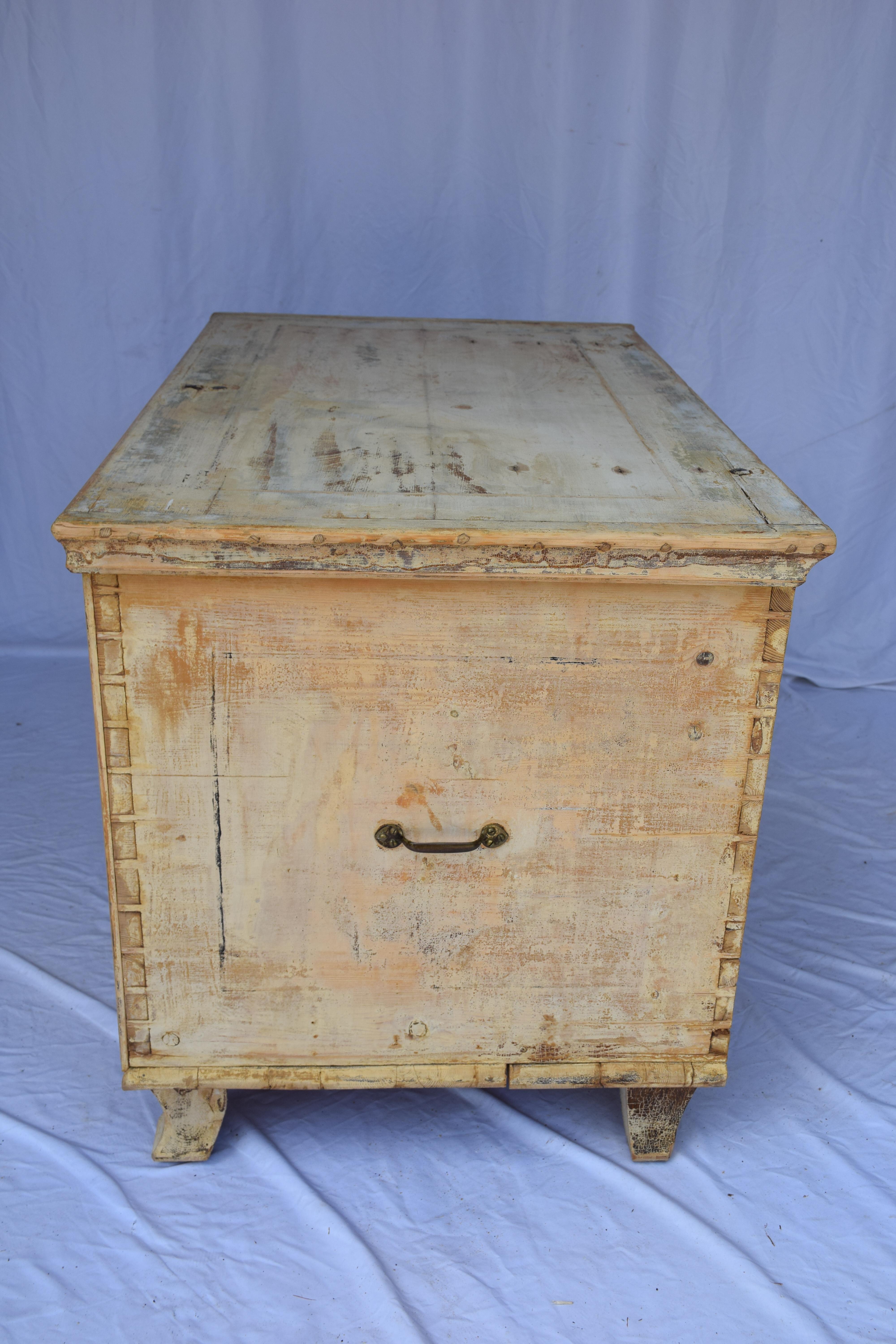 19th Century Antique Painted Flat Top Trunk For Sale 10