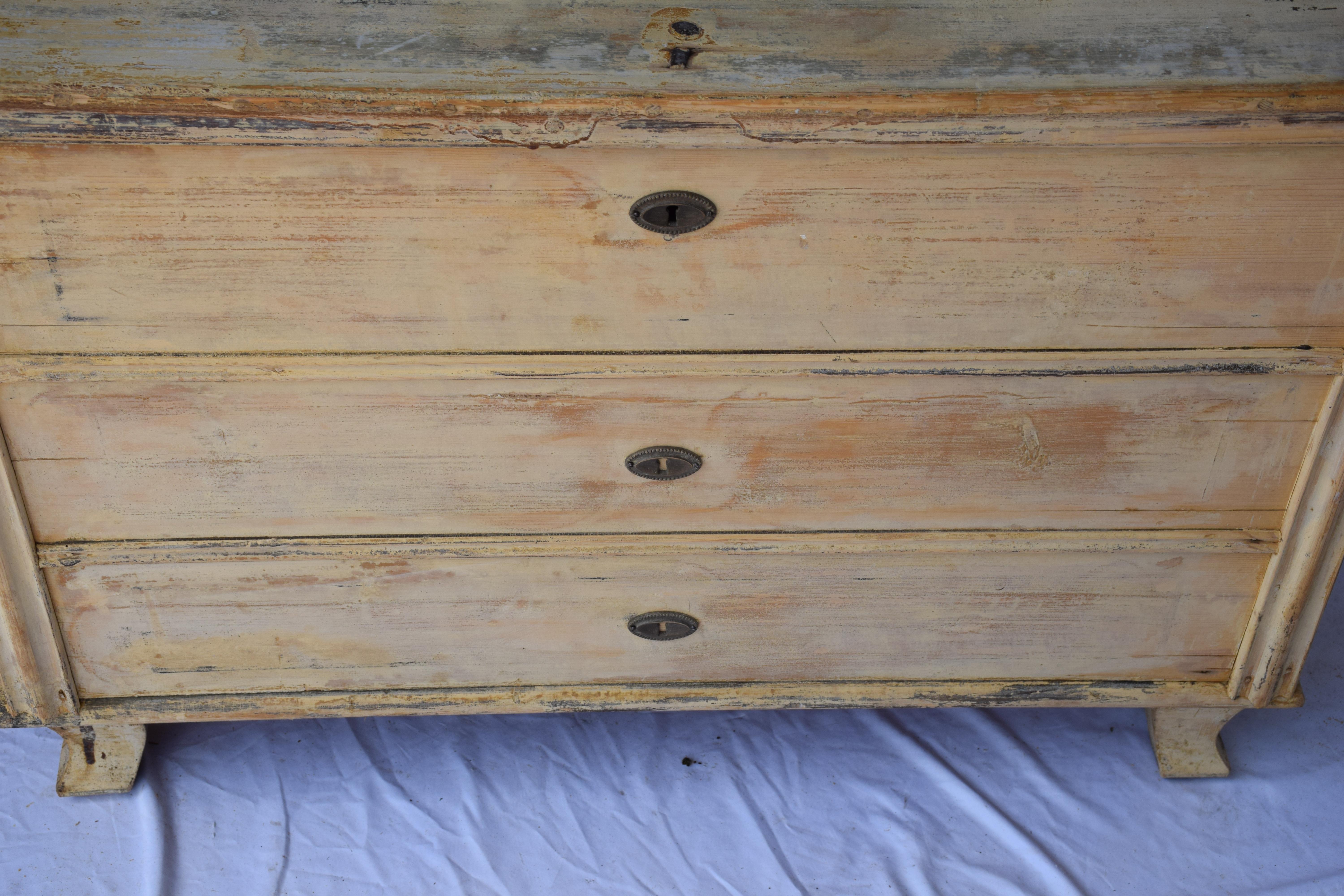 French 19th Century Antique Painted Flat Top Trunk For Sale