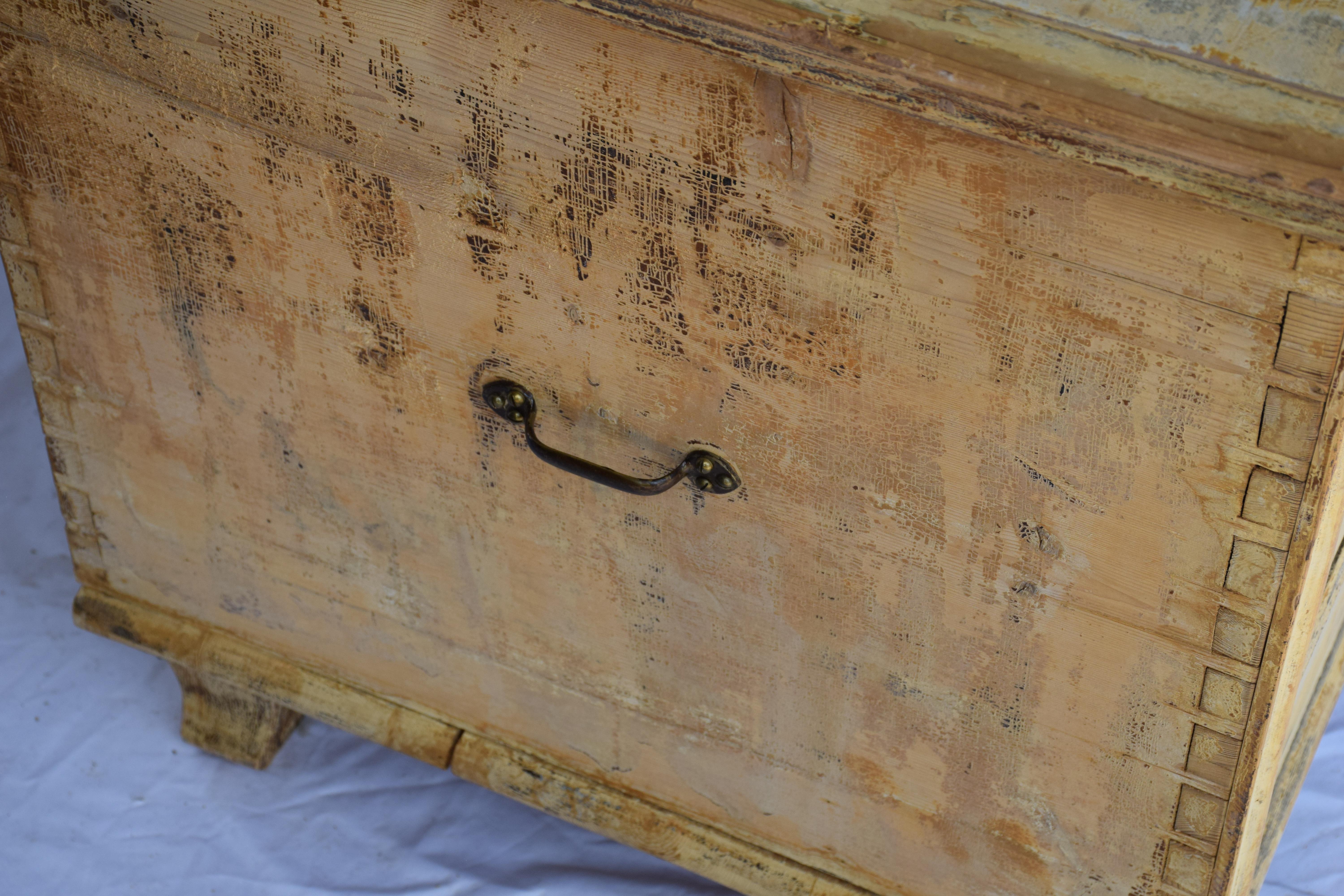 19th Century Antique Painted Flat Top Trunk In Good Condition For Sale In Houston, TX
