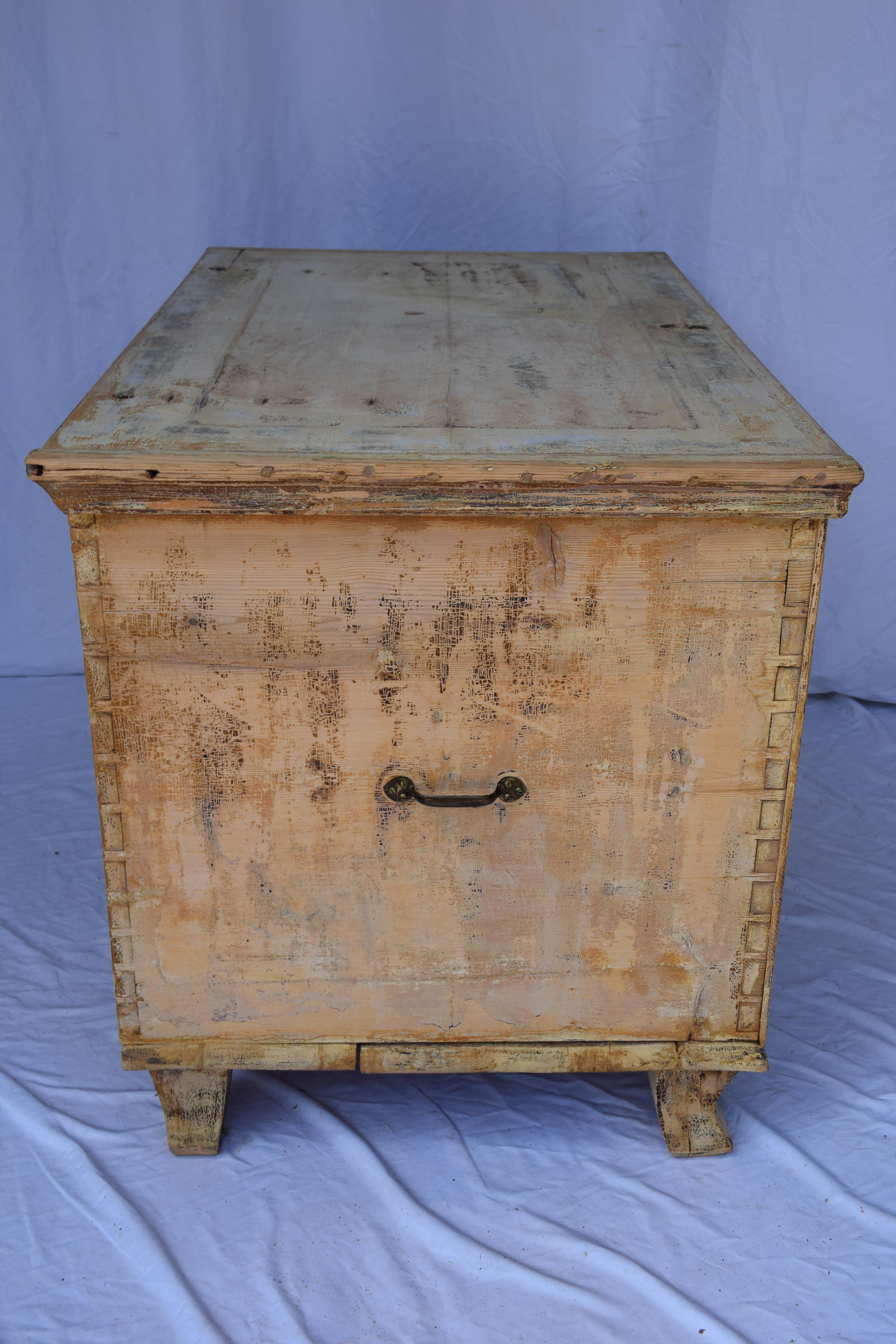 19th Century Antique Painted Flat Top Trunk For Sale 3