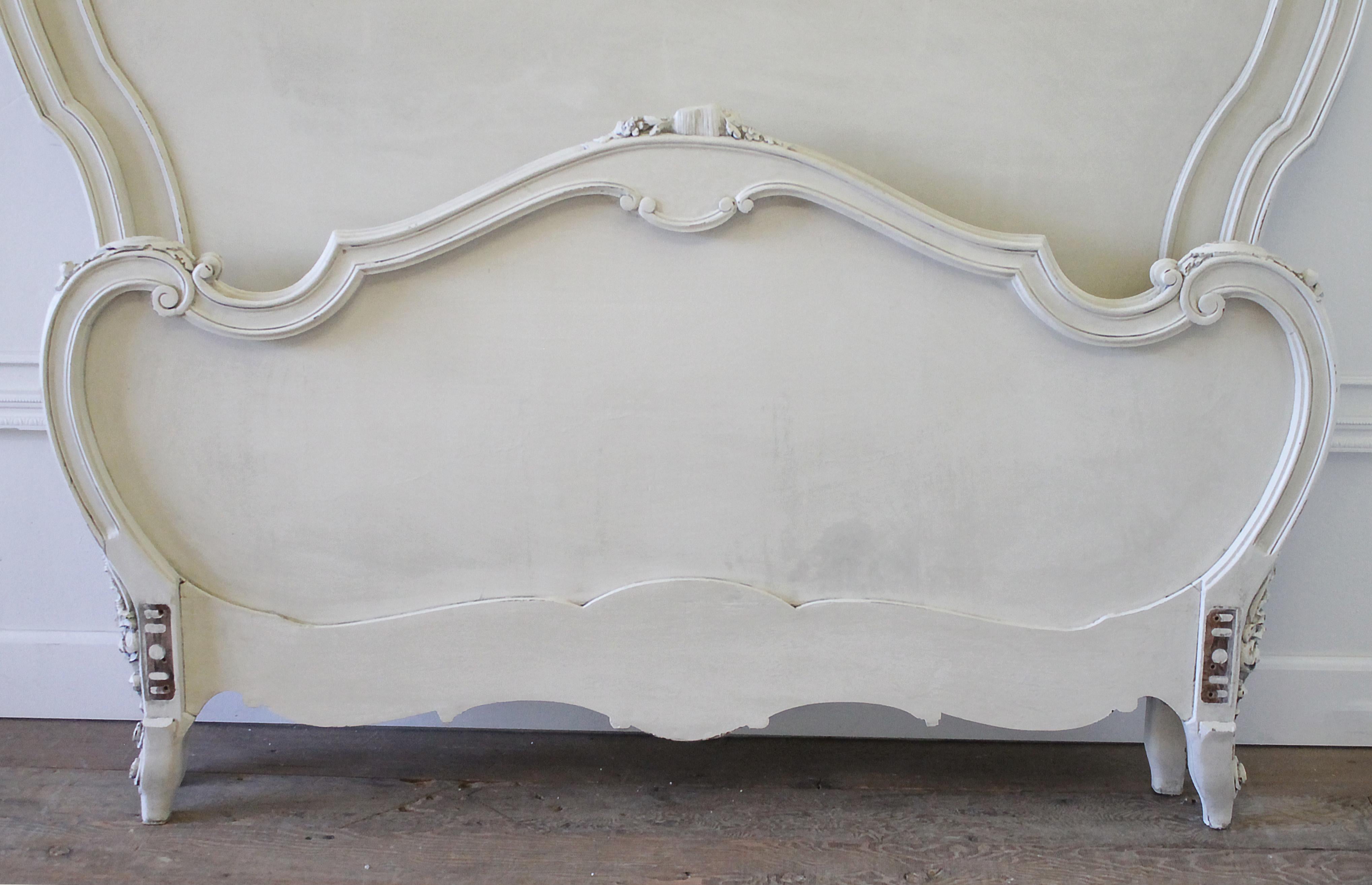 19th Century Antique Painted Louis XV Style Carved Bed 11
