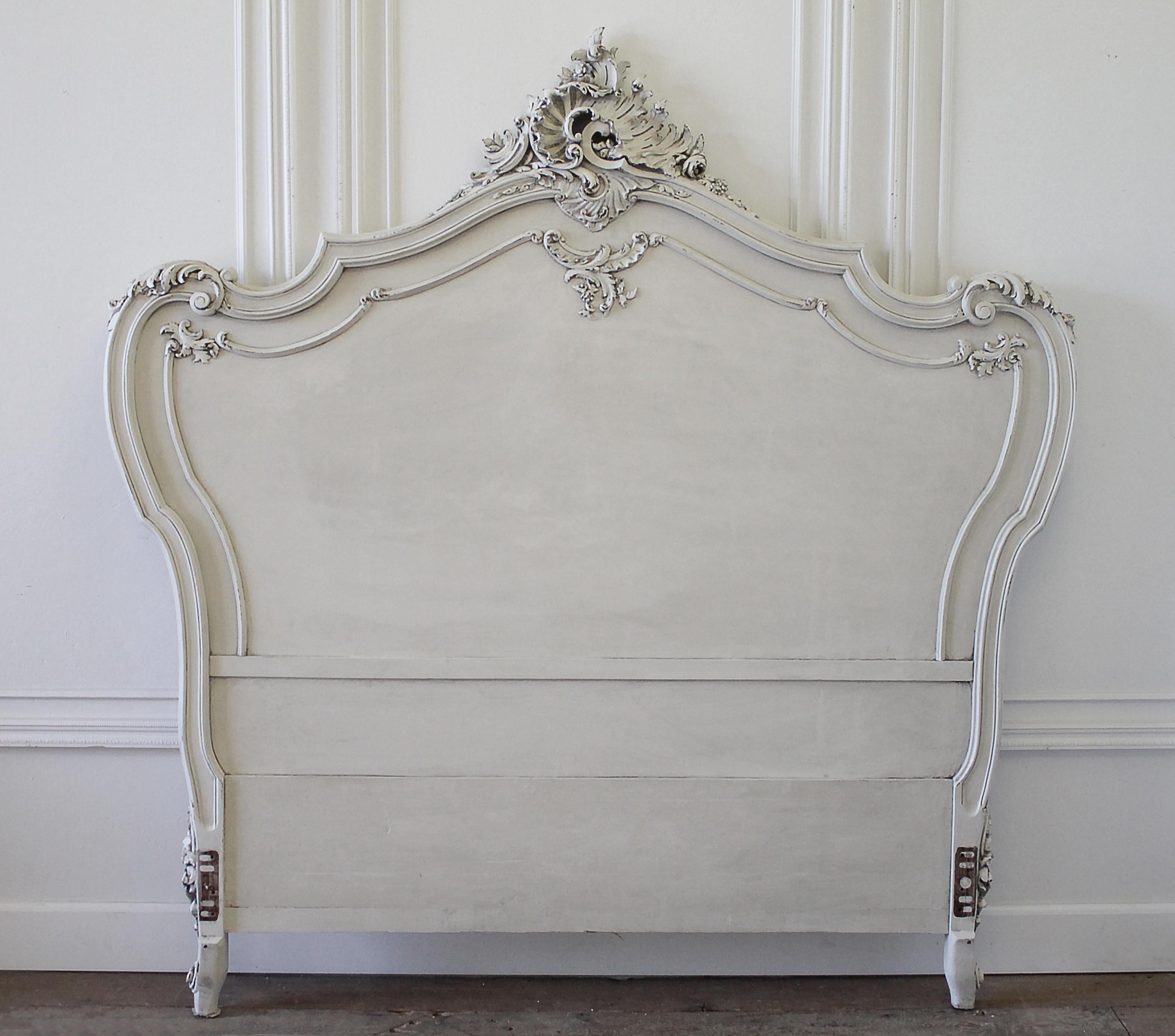 19th Century Antique Painted Louis XV Style Carved Bed 12