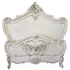 19th Century Used Painted Louis XV Style Carved Bed