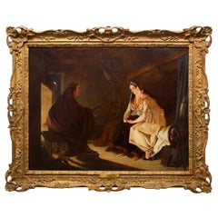 Peinture ancienne du 19ème siècle « The Fortune Teller » (Le conteur de Fortune) par Henry Nelson O'Neil A.R.A