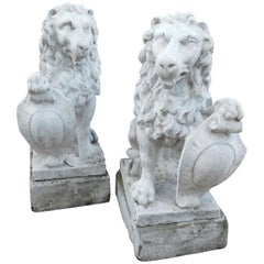 19th Century Used Pair of Artificial Stone Lions