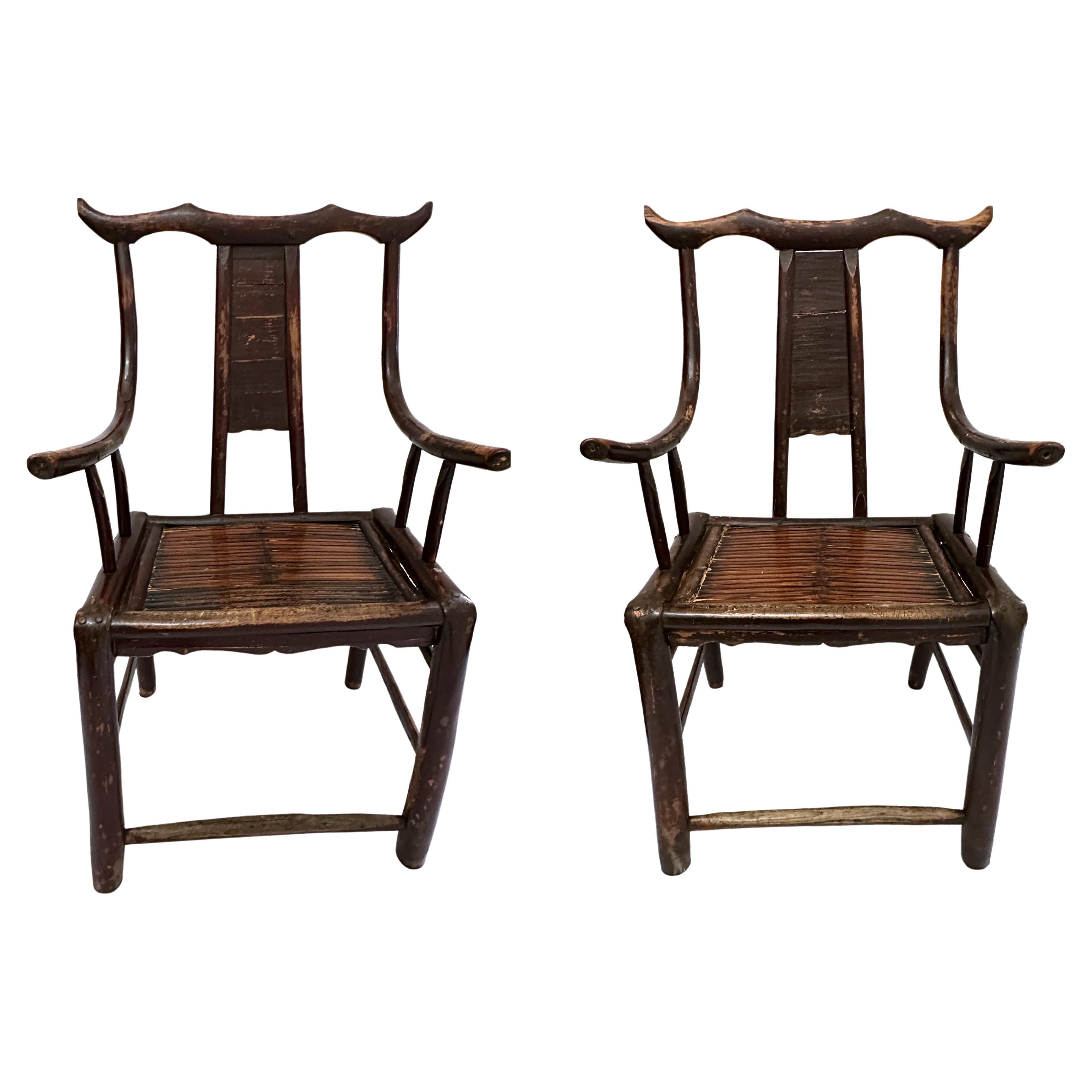 19th Century Antique Pair of Chinese Handcarved Armchairs 