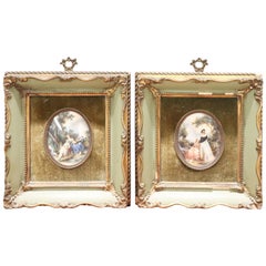 19th Century Antique Pair of Miniature Painted