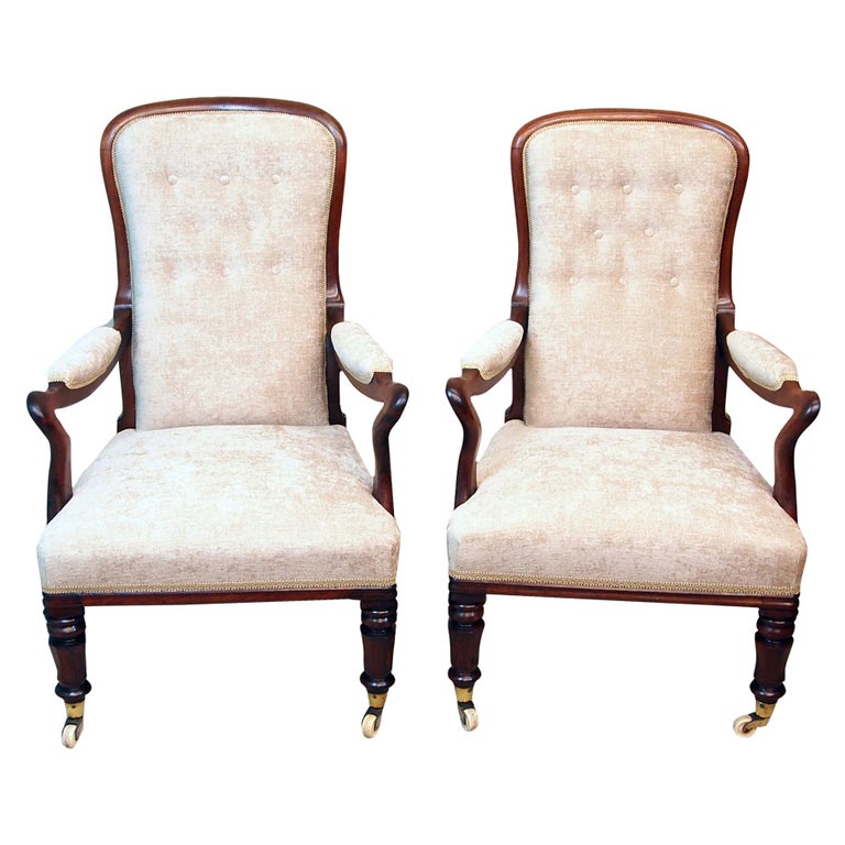 19th Century Antique Pair of Rosewood Library Armchairs For Sale at 1stDibs