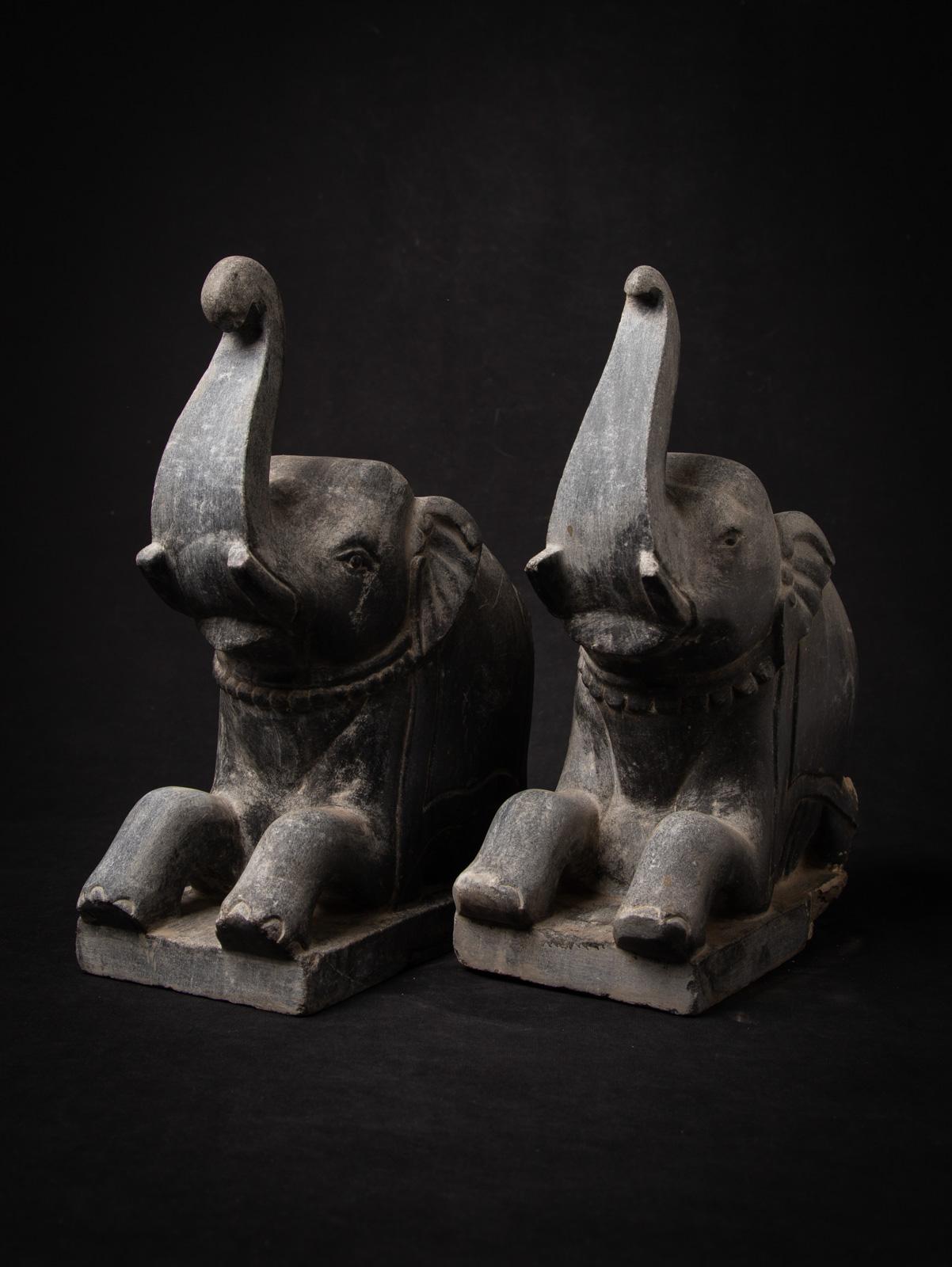 Indonesian 19th century Antique pair of stone Indian Temple Elephants - OriginalBuddhas