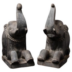 19th century Antique pair of stone Indian Temple Elephants - OriginalBuddhas