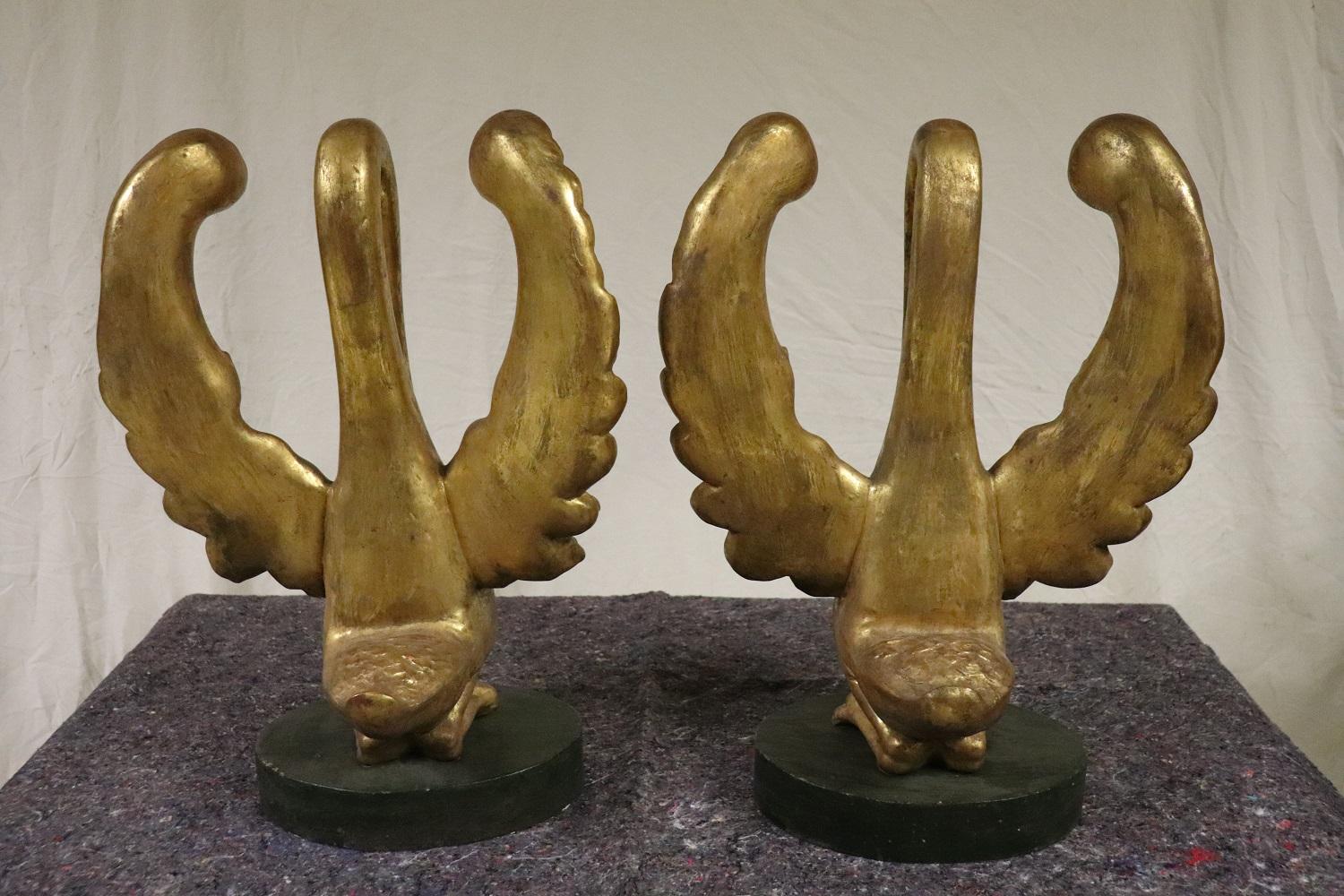 19th Century Antique Pair of Swan Sculpture in Carved and Gilded Wood 5