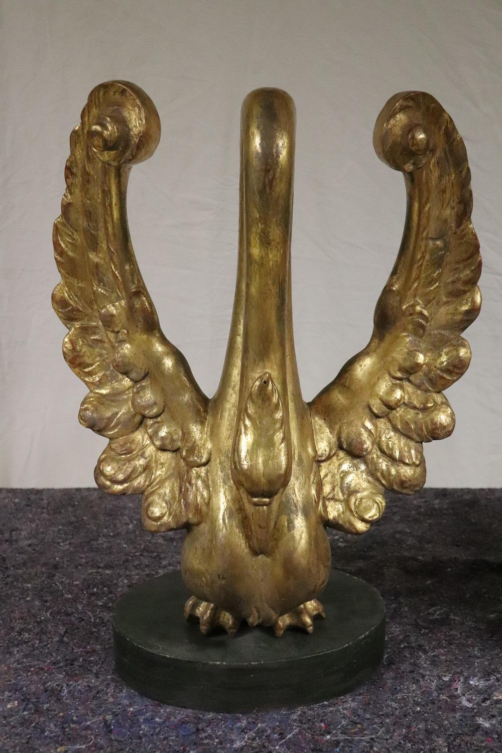 French 19th Century Antique Pair of Swan Sculpture in Carved and Gilded Wood