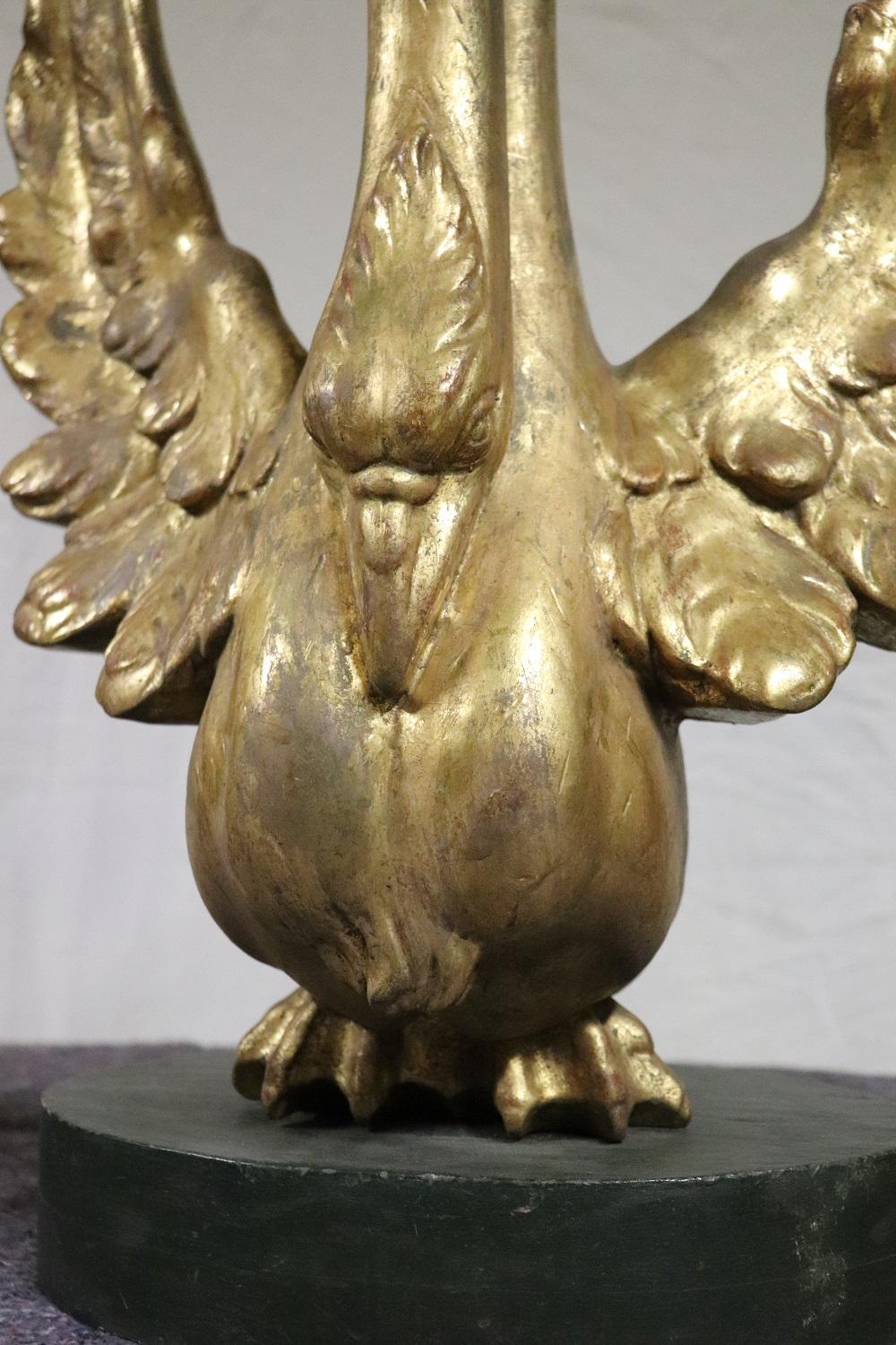 19th Century Antique Pair of Swan Sculpture in Carved and Gilded Wood In Excellent Condition In Casale Monferrato, IT