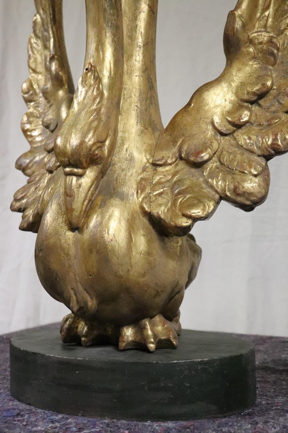 Mid-19th Century 19th Century Antique Pair of Swan Sculpture in Carved and Gilded Wood