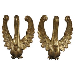 19th Century Antique Pair of Swan Sculpture in Carved and Gilded Wood