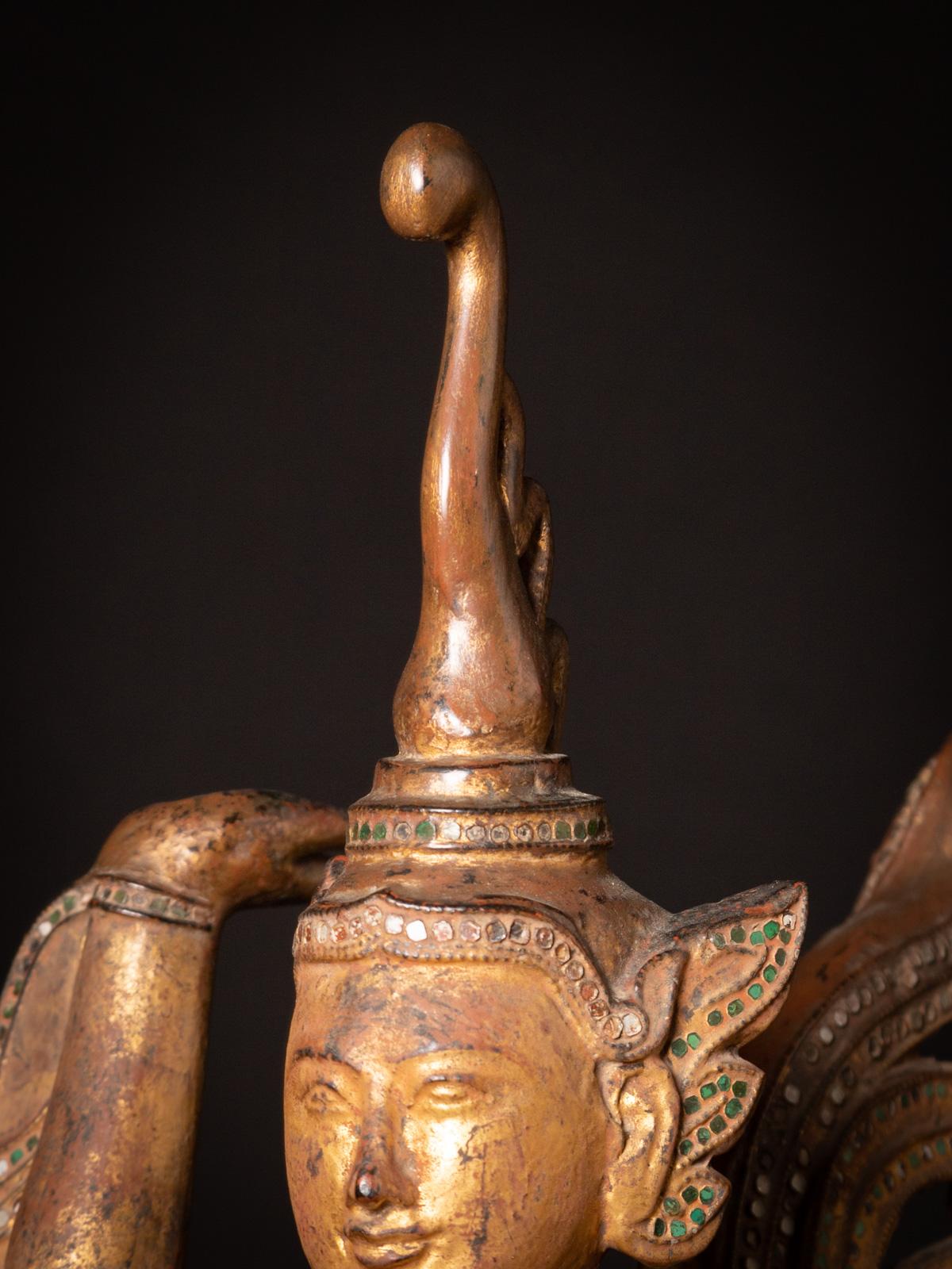19th Century Antique pair of wooden Burmese Kinnari statues in Mandalay Style 2