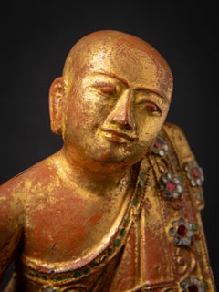 19th century Antique pair of wooden Burmese Monk statues from Burma