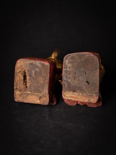 19th Century Antique pair of wooden Burmese Monk statues in Namaskara Mudra