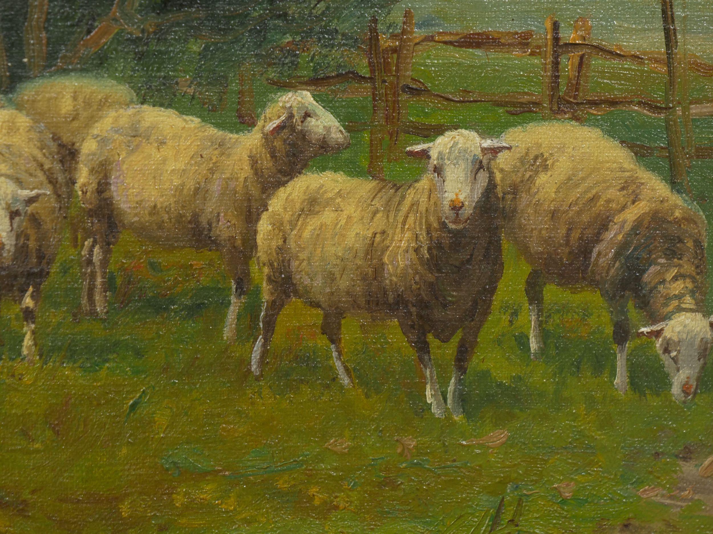 19th Century Antique Pastoral Landscape Painting of Sheep by Jan Pietras 2