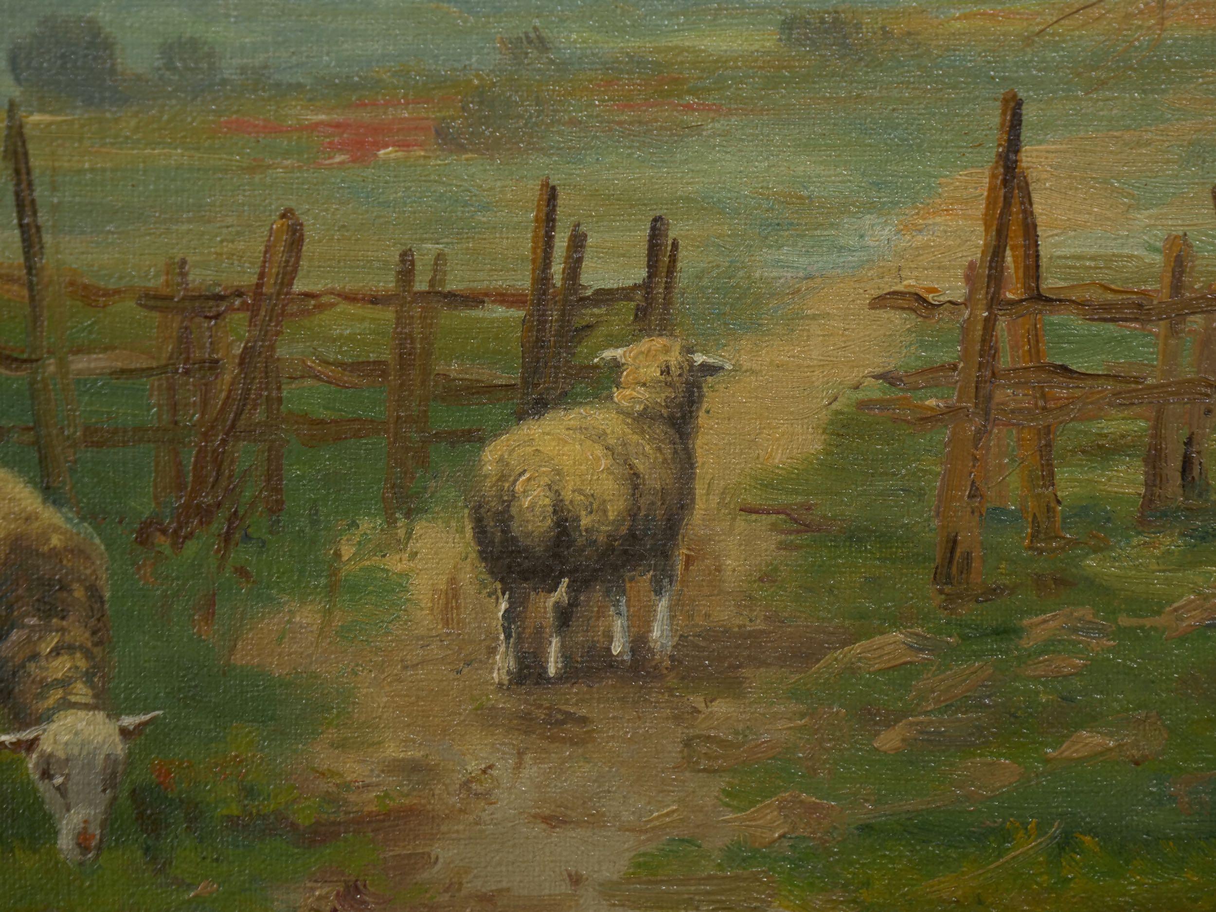 19th Century Antique Pastoral Landscape Painting of Sheep by Jan Pietras 4