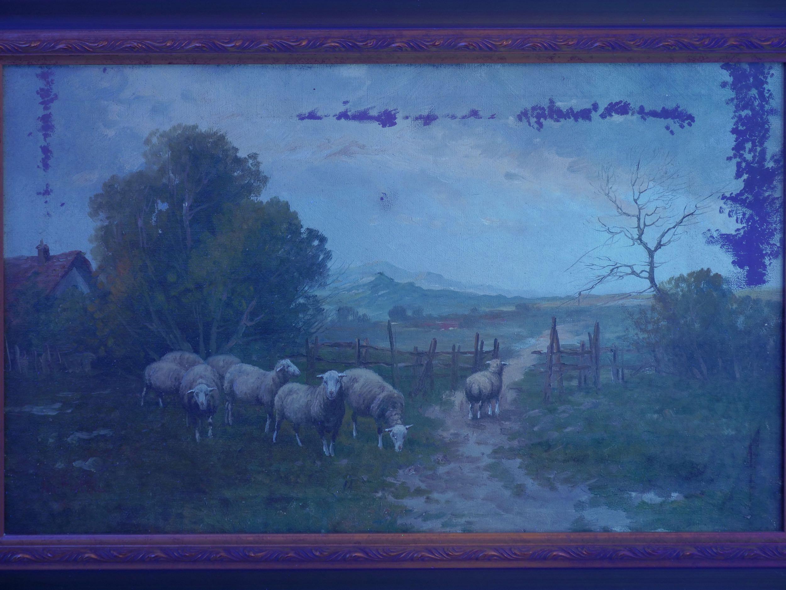 19th Century Antique Pastoral Landscape Painting of Sheep by Jan Pietras 8