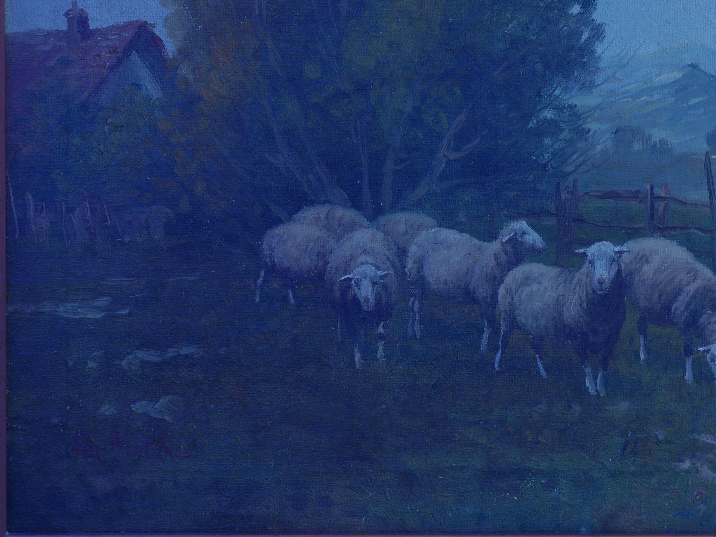 19th Century Antique Pastoral Landscape Painting of Sheep by Jan Pietras 11