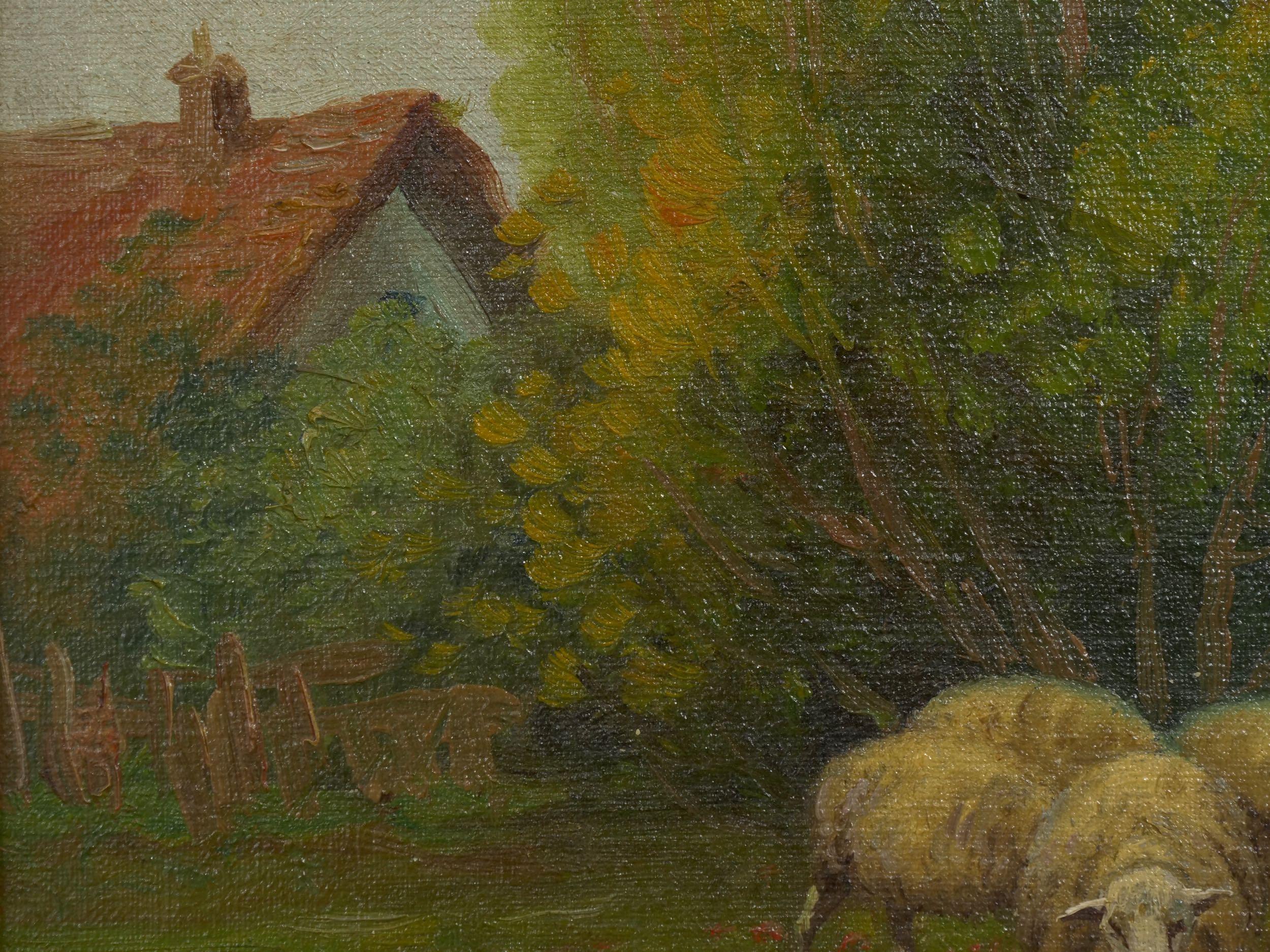 Canvas 19th Century Antique Pastoral Landscape Painting of Sheep by Jan Pietras