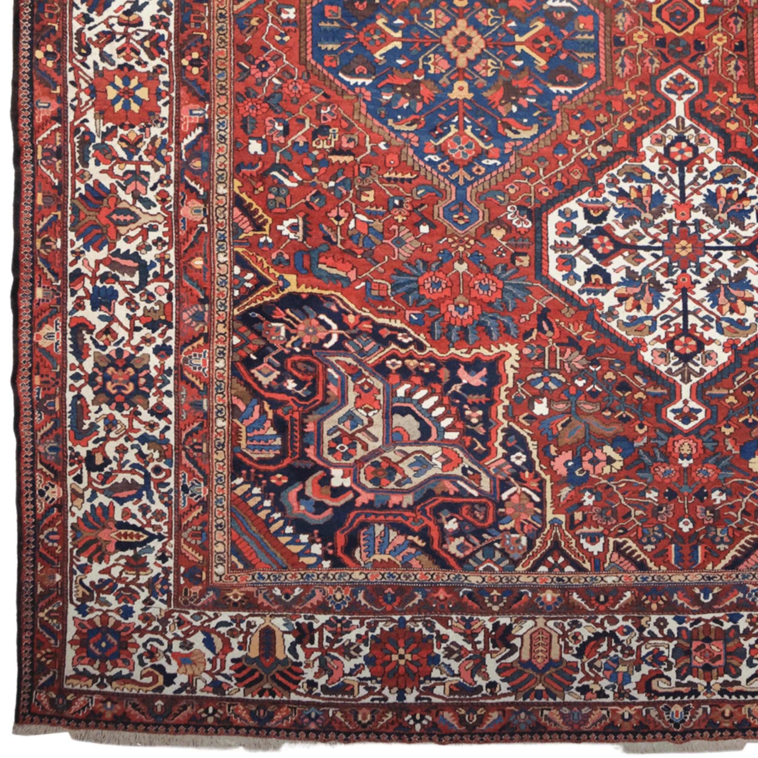 This impressive antique Bakhtiari carpet is a unique piece, expertly woven in the late 19th century, reflecting the rich carpet weaving tradition of the Bakhtiari region of Iran. With its elegant patterns and use of high-quality wool, this carpet is
