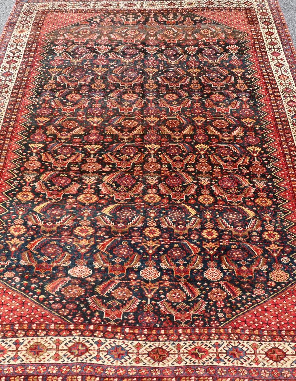 Tapis persan ancien Qashqai du 19ème siècle  6' x 9'3