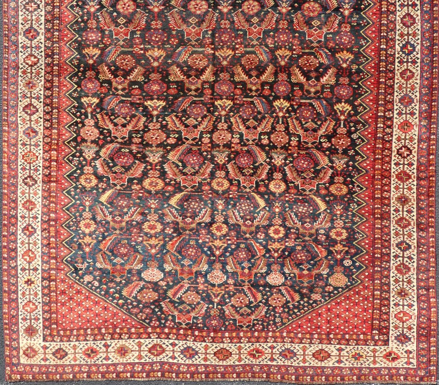 Fin du XIXe siècle Tapis persan ancien Qashqai du 19ème siècle  6' x 9'3