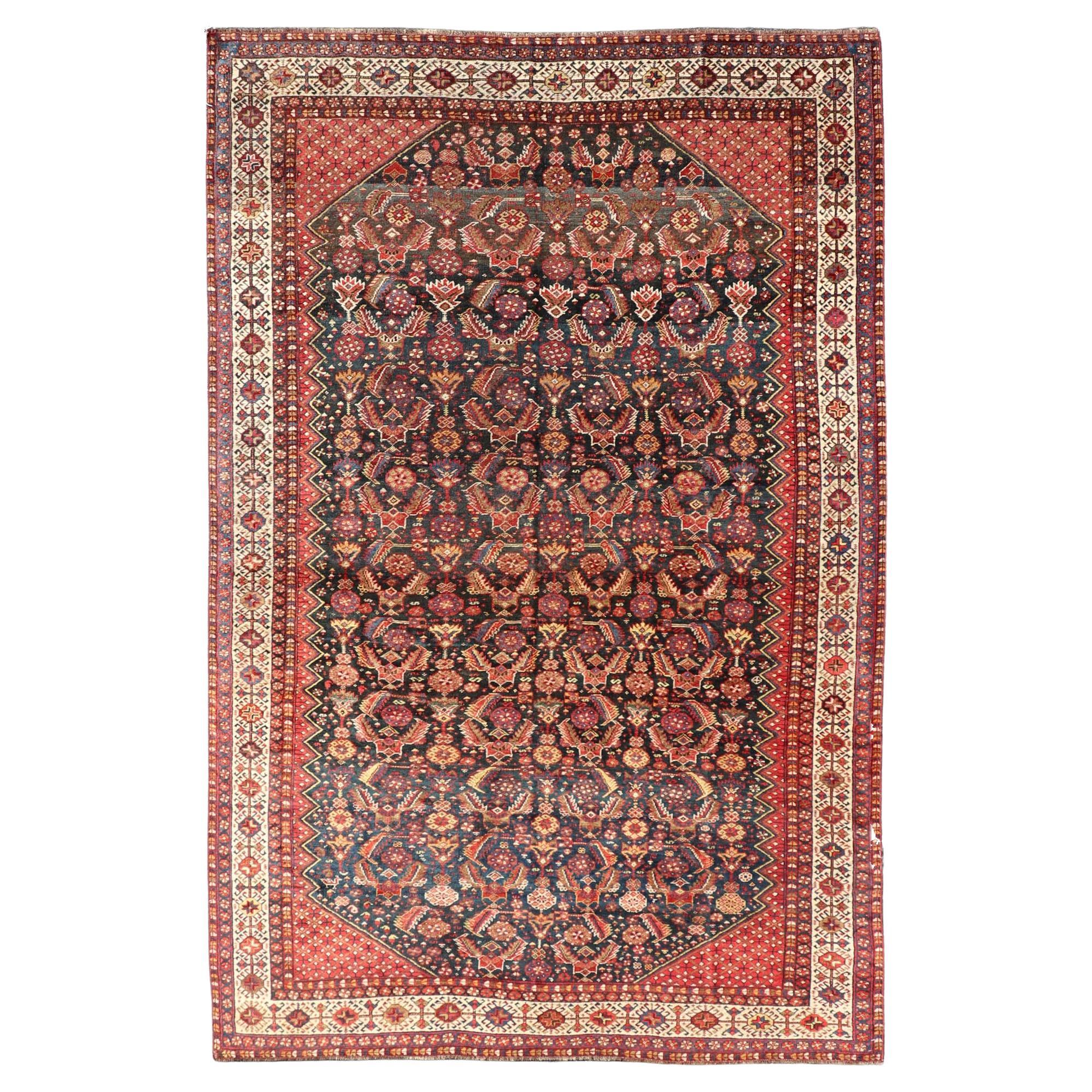19th Century Antique Persian Qashqai Rug  6' x 9'3"