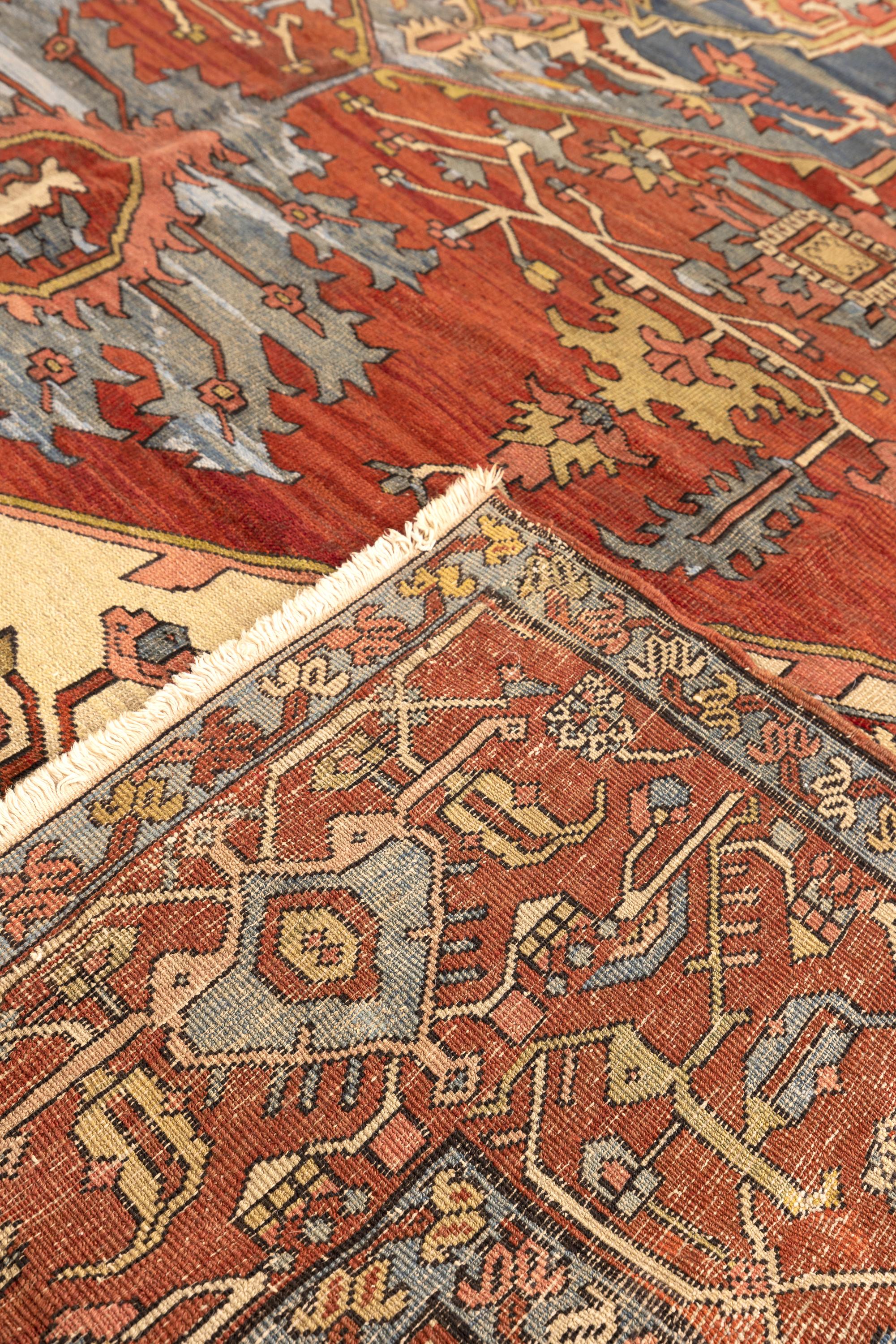 Wool 19th Century Antique Persian Serapi Carpet For Sale