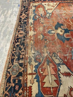 Late 19th Century Antique Persian Serapi Carpet Handmade Oriental Rug