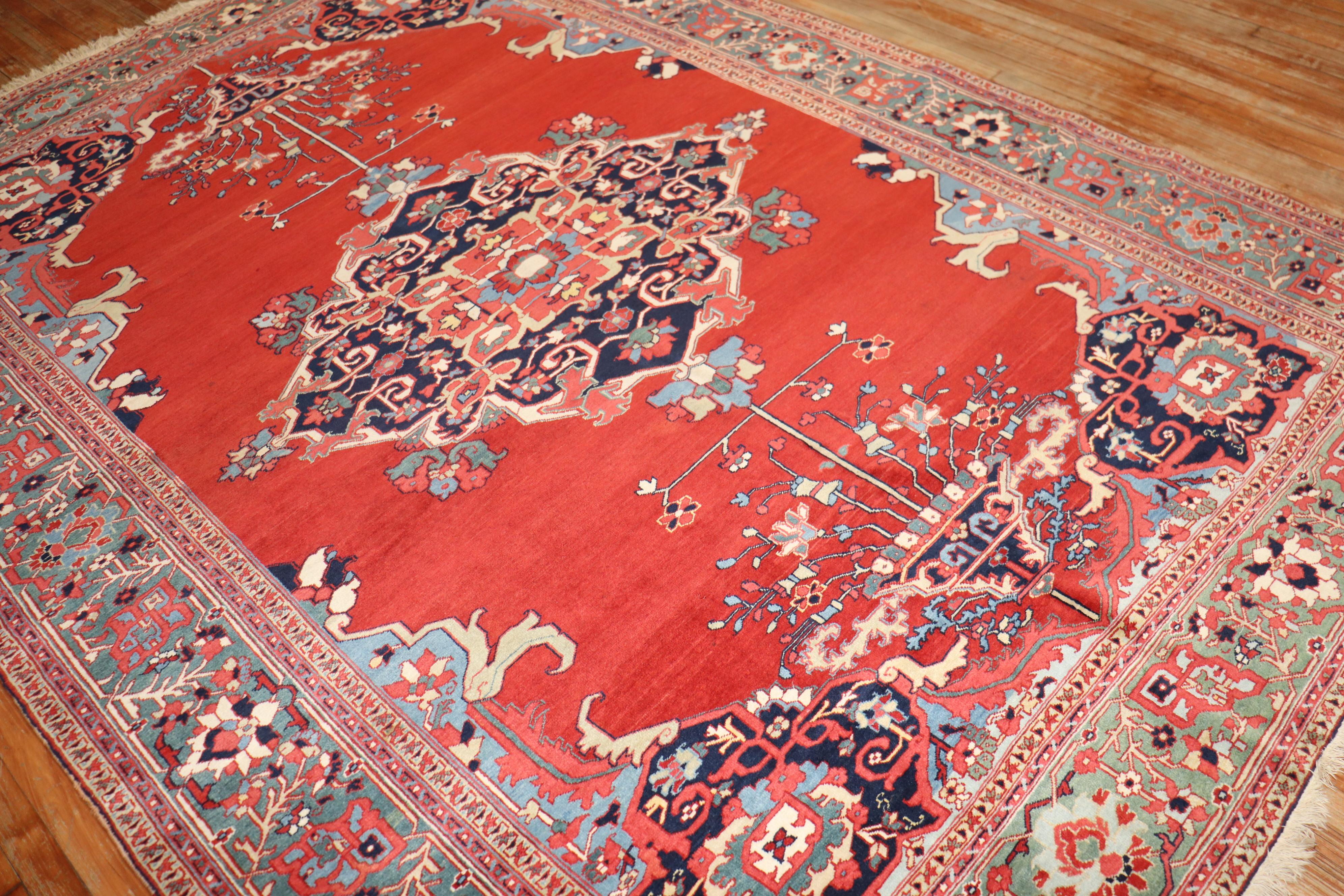 Hand-Woven 19th Century Antique Persian Serapi Rug For Sale