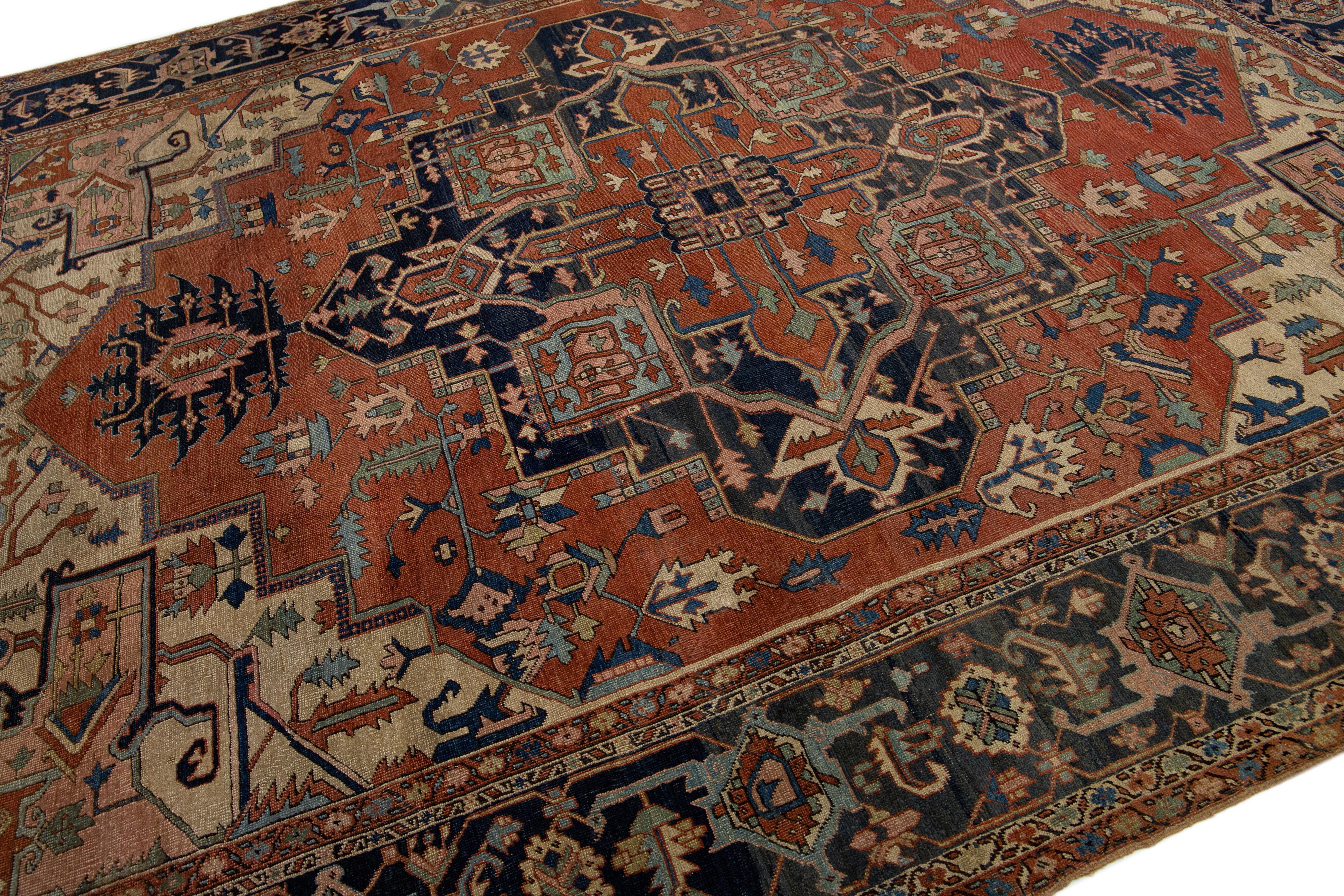 19th Century Antique Persian Serapi Rust Handmade Wool Rug With Allover Design In Good Condition For Sale In Norwalk, CT