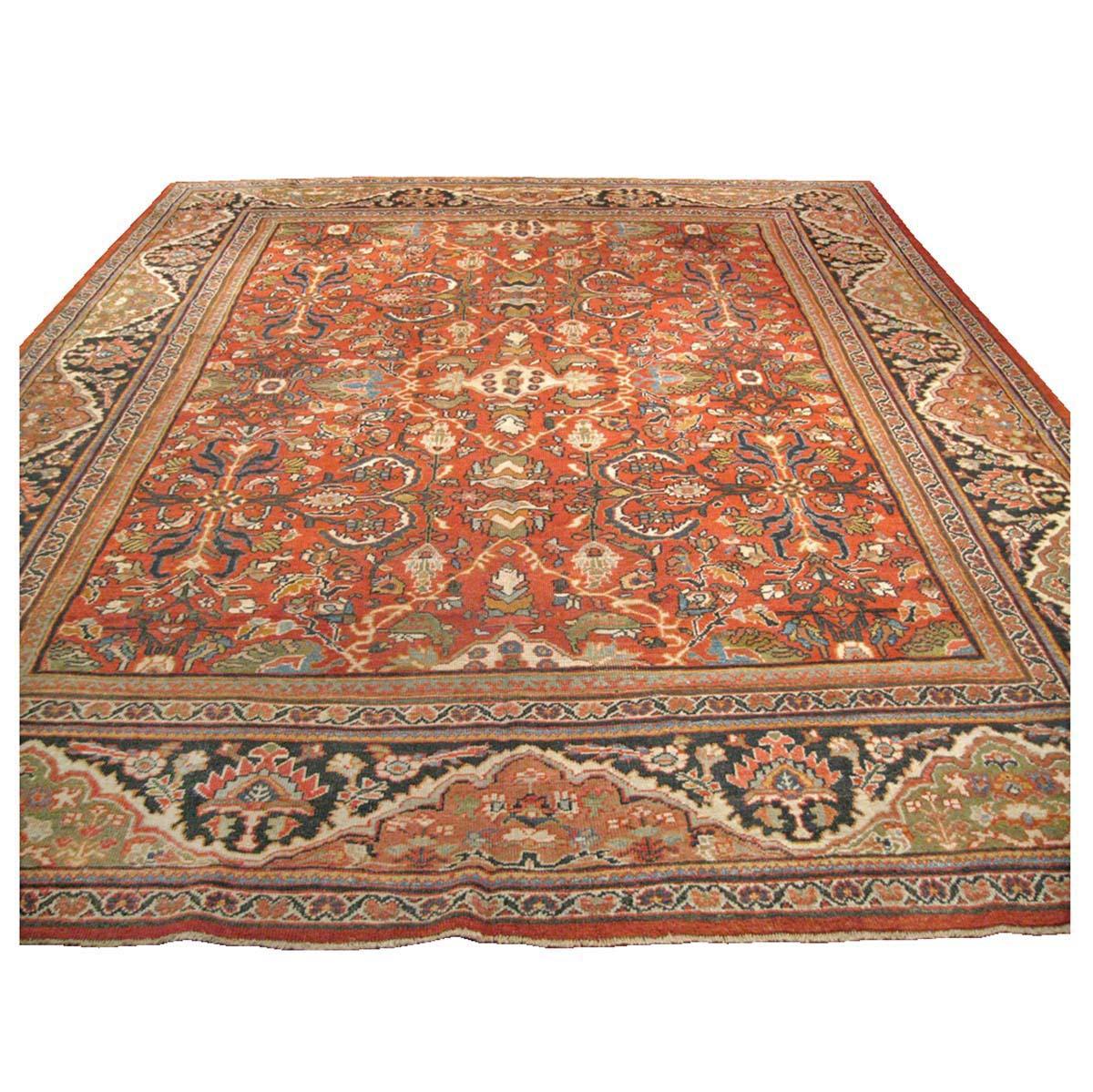 Hand-Woven 19th Century Antique Persian Sultanabad 10x12 Red Handmade Rug For Sale