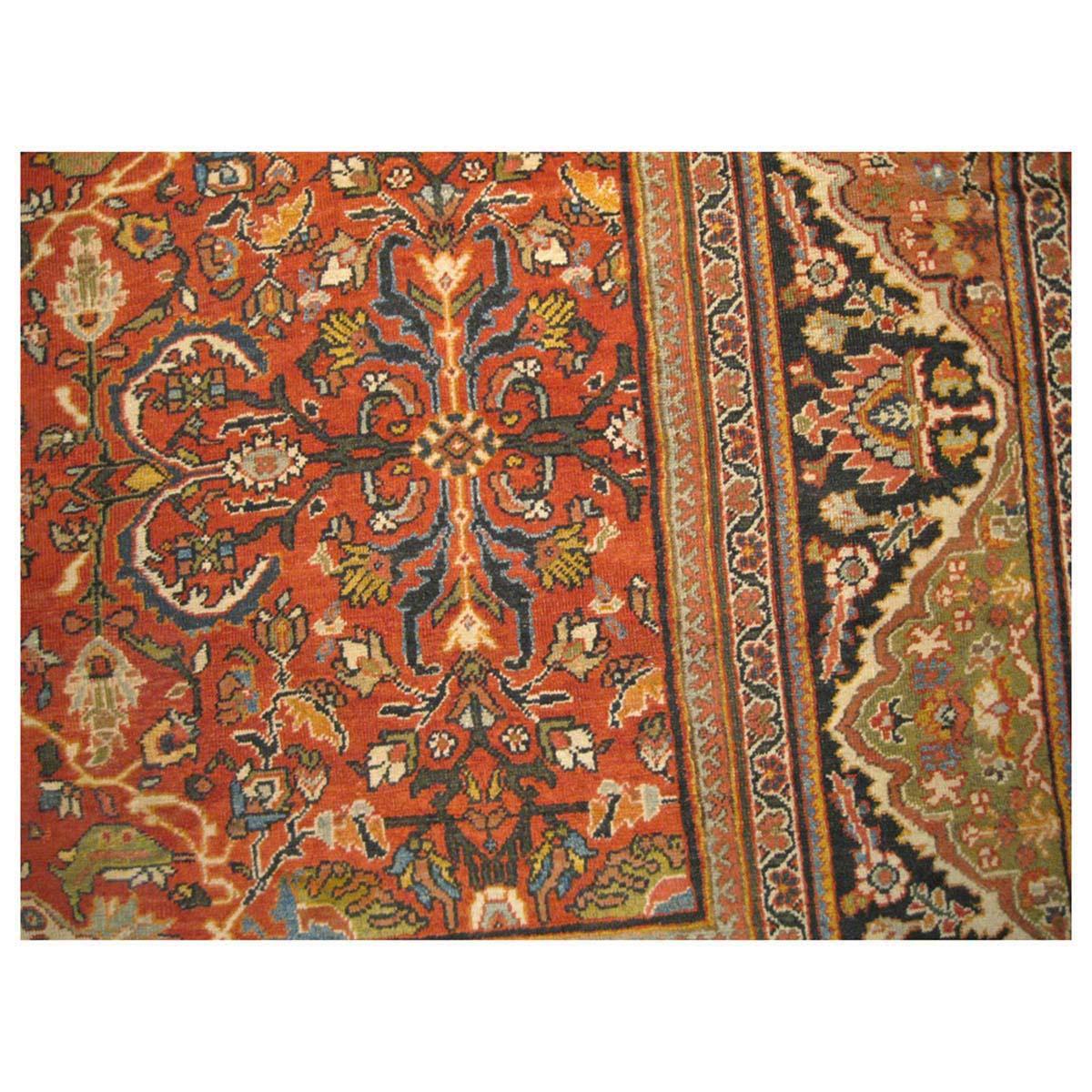 19th Century Antique Persian Sultanabad 10x12 Red Handmade Rug In Good Condition For Sale In Houston, TX