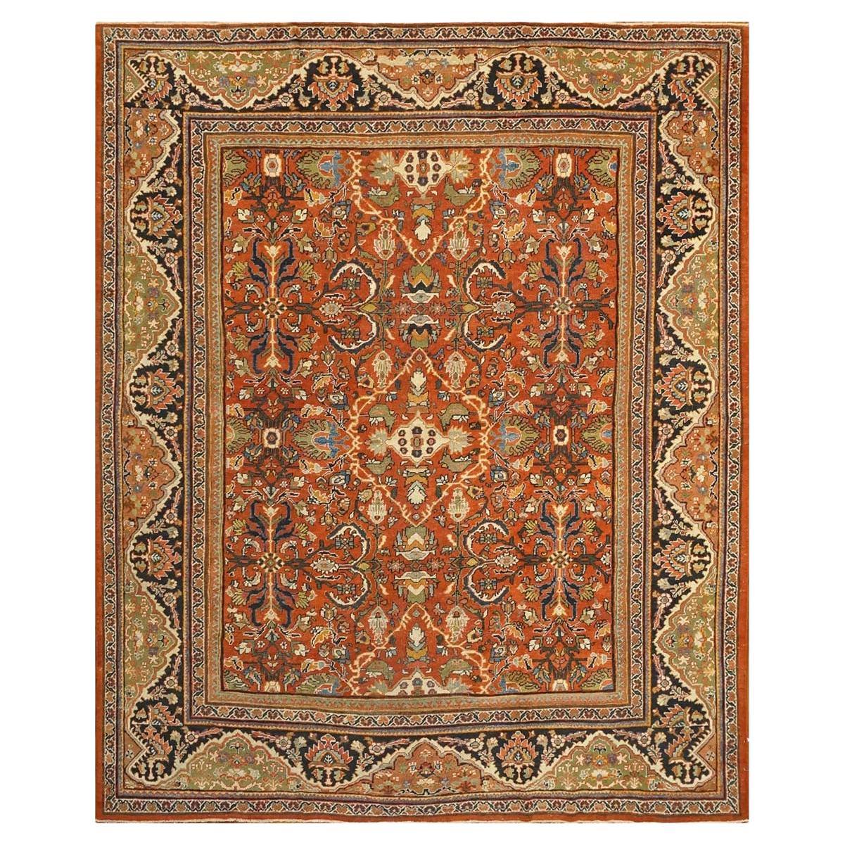 19th Century Antique Persian Sultanabad 10x12 Red Handmade Rug For Sale